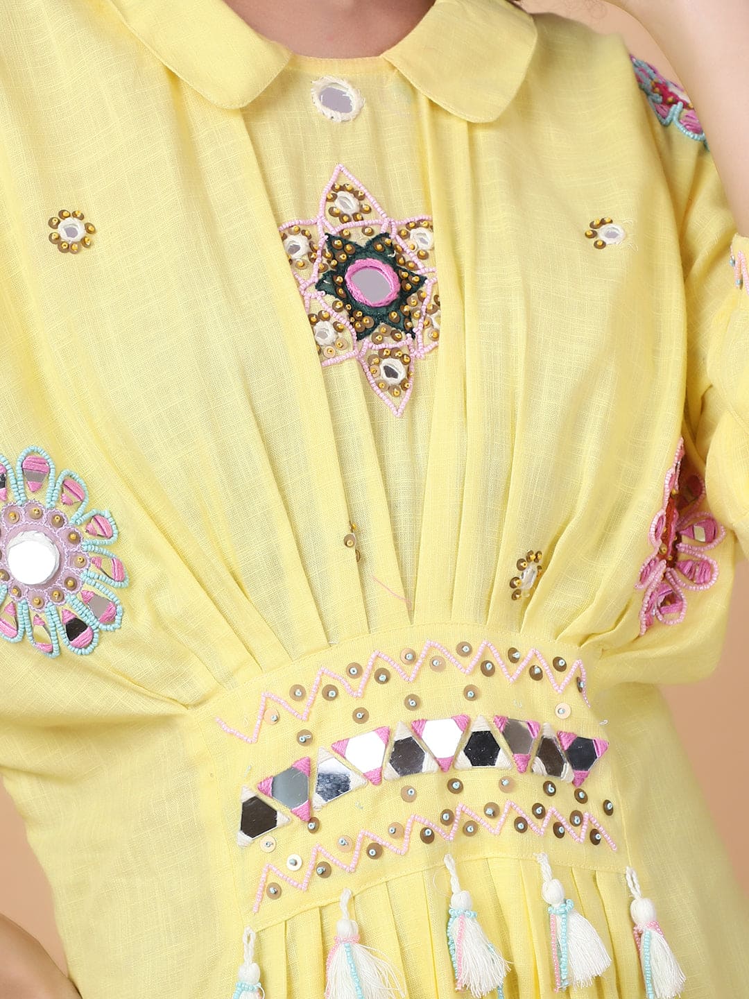 Mirror Work Dress - Yellow