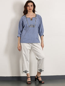 Women Gotta Work Checks Top Set  -  Blue