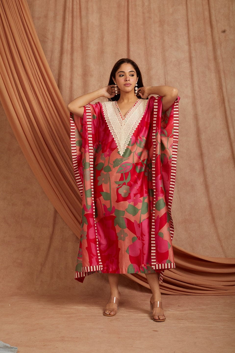 Red Women Blockprint Kaftaan
