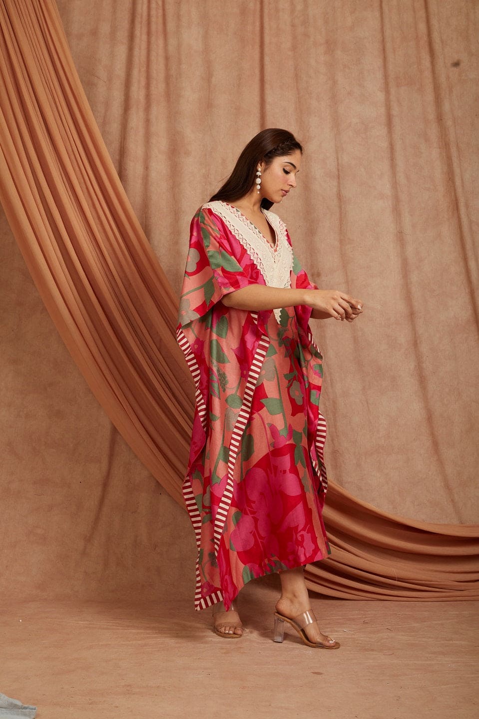 Red Women Blockprint Kaftaan