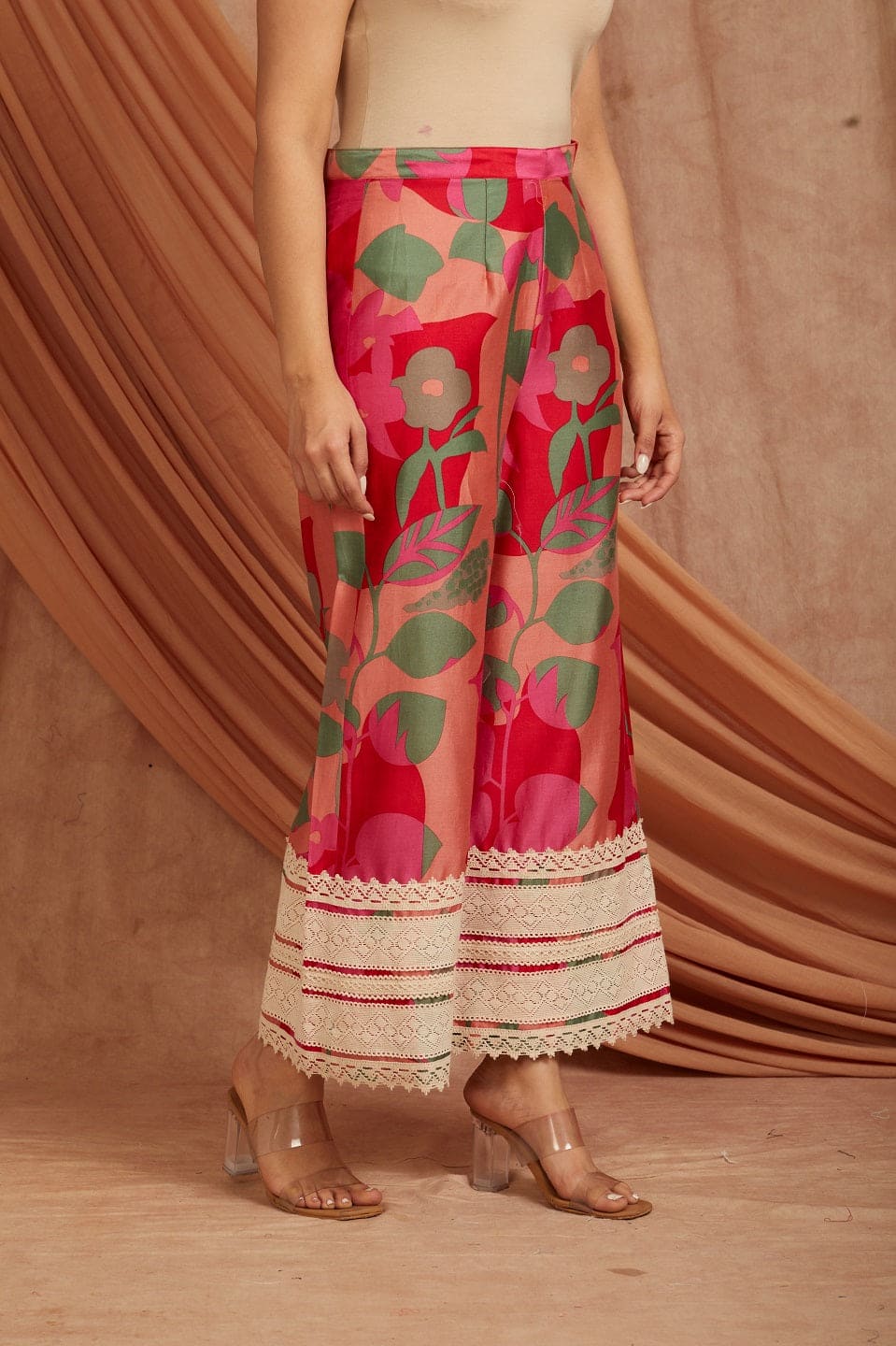 Multicolor Jacket & Bralet Top With Flared Pant Set