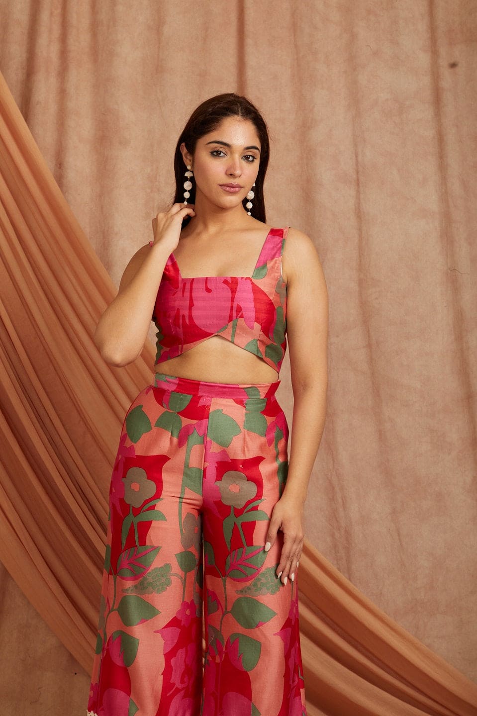 Multicolor Jacket & Bralet Top With Flared Pant Set
