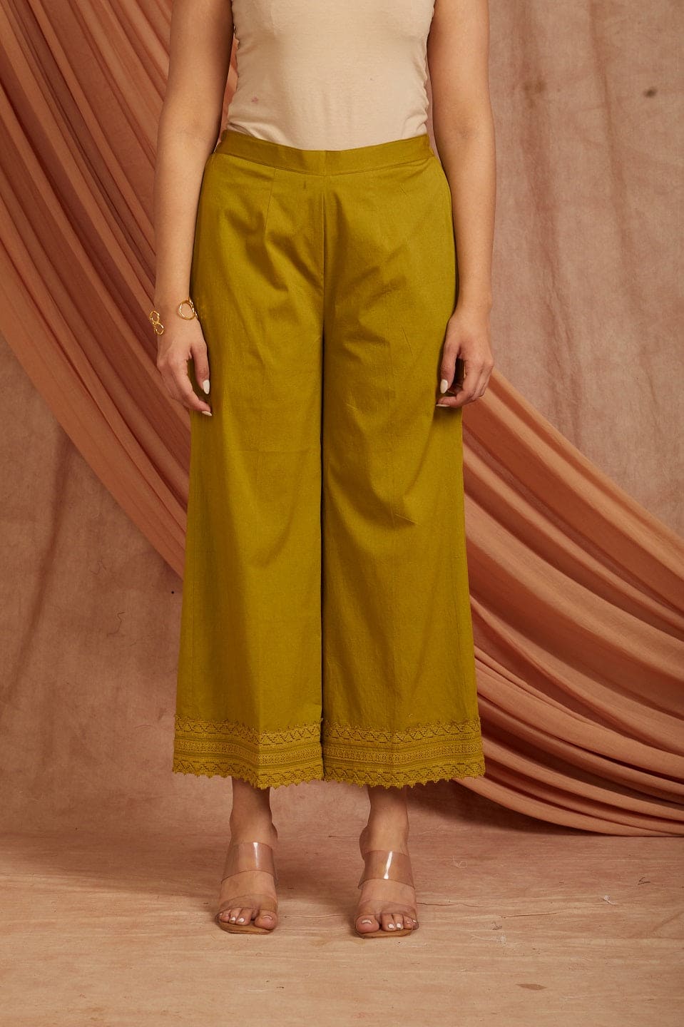 Ivory & Olive Green Short Kurta Set