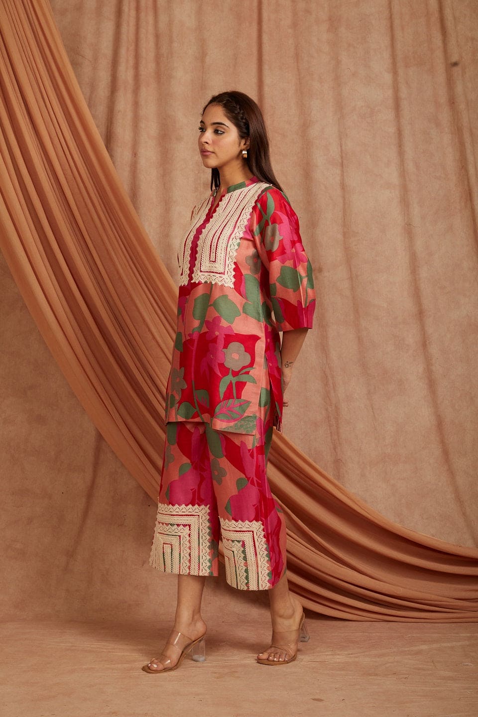Red , Magenta ,Salmon & Olive Short Kurta Set