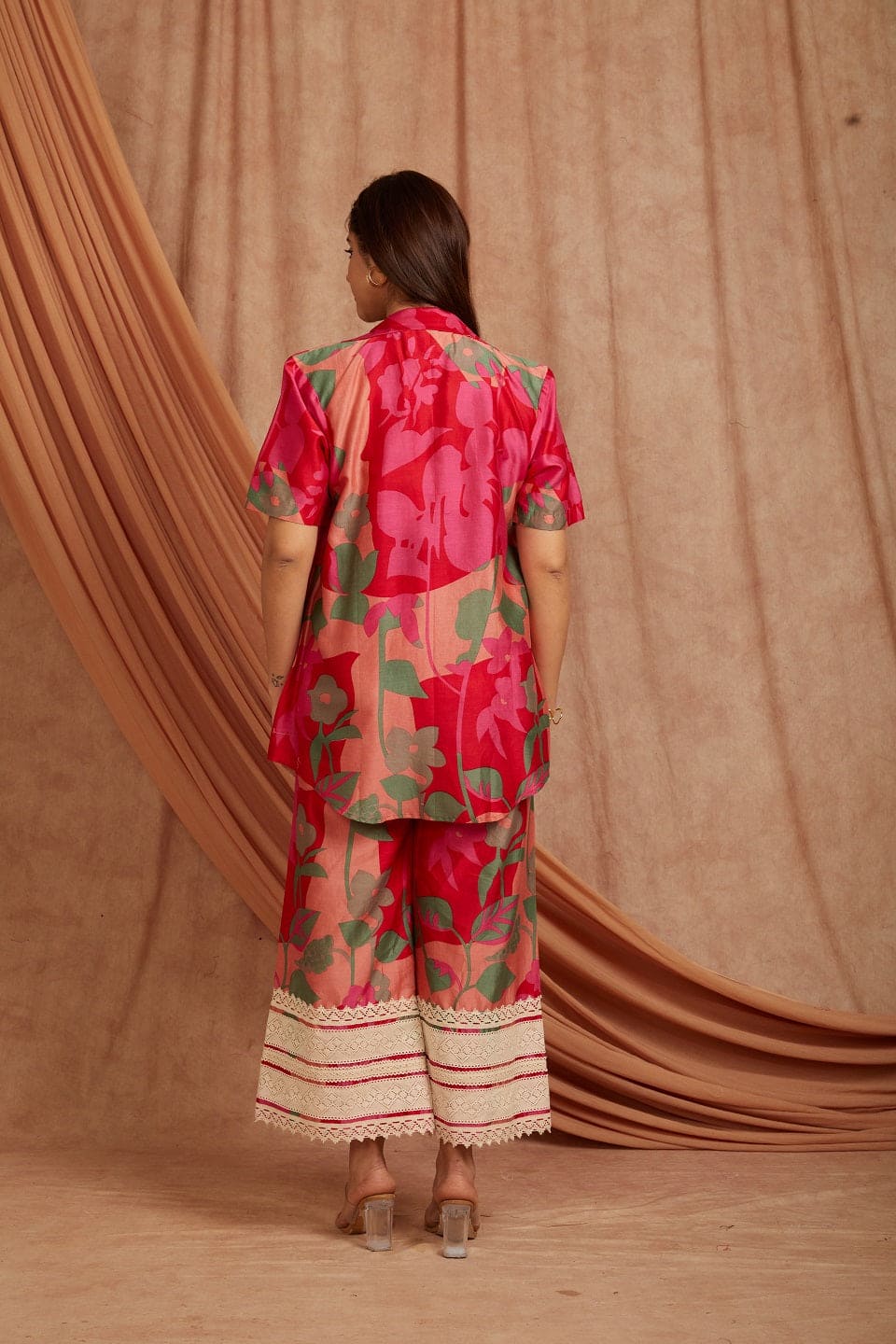 Multicolor Jacket & Bralet Top With Flared Pant Set