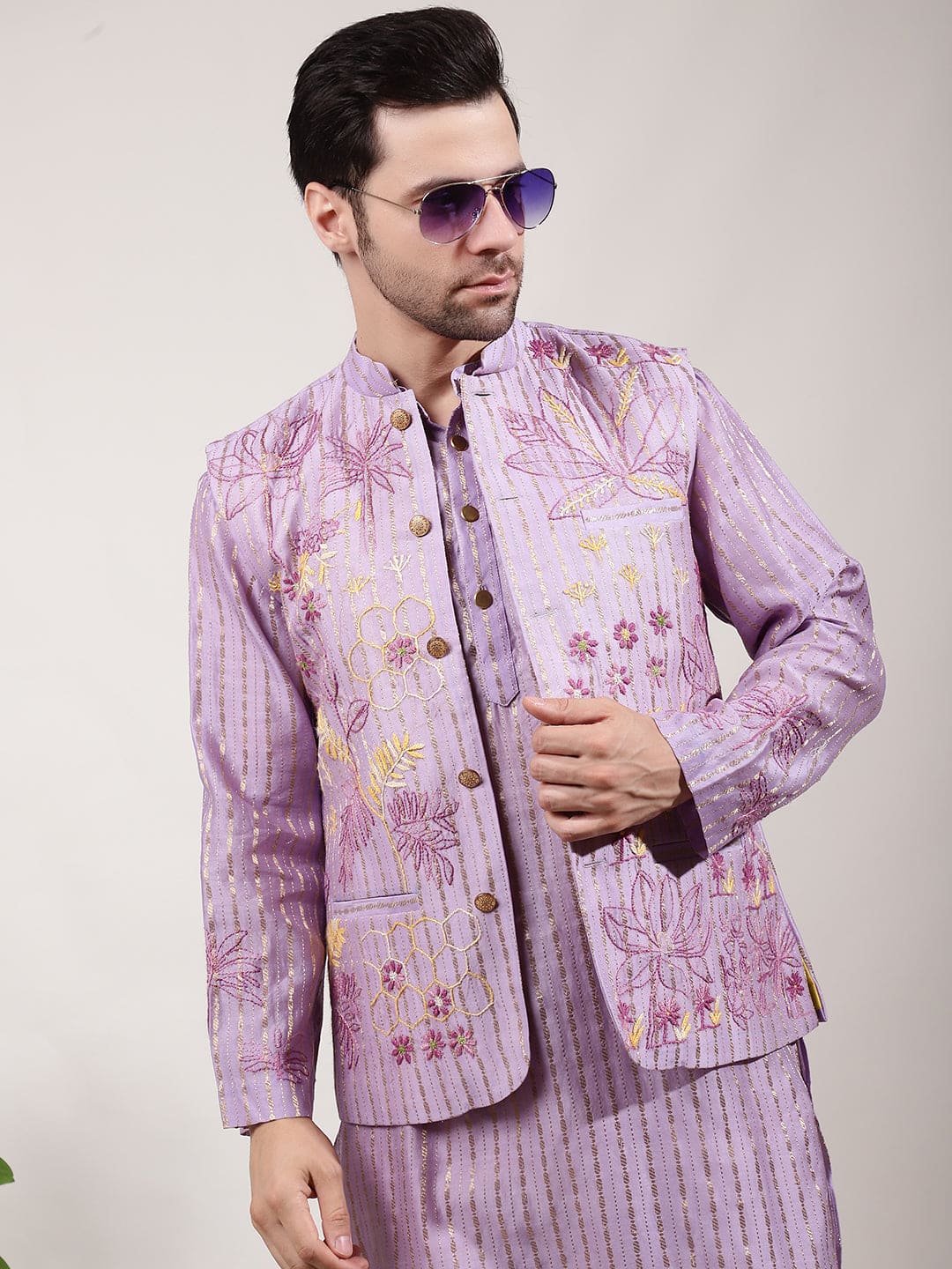 ChikanKari Silk Kurta Set - Light Purple