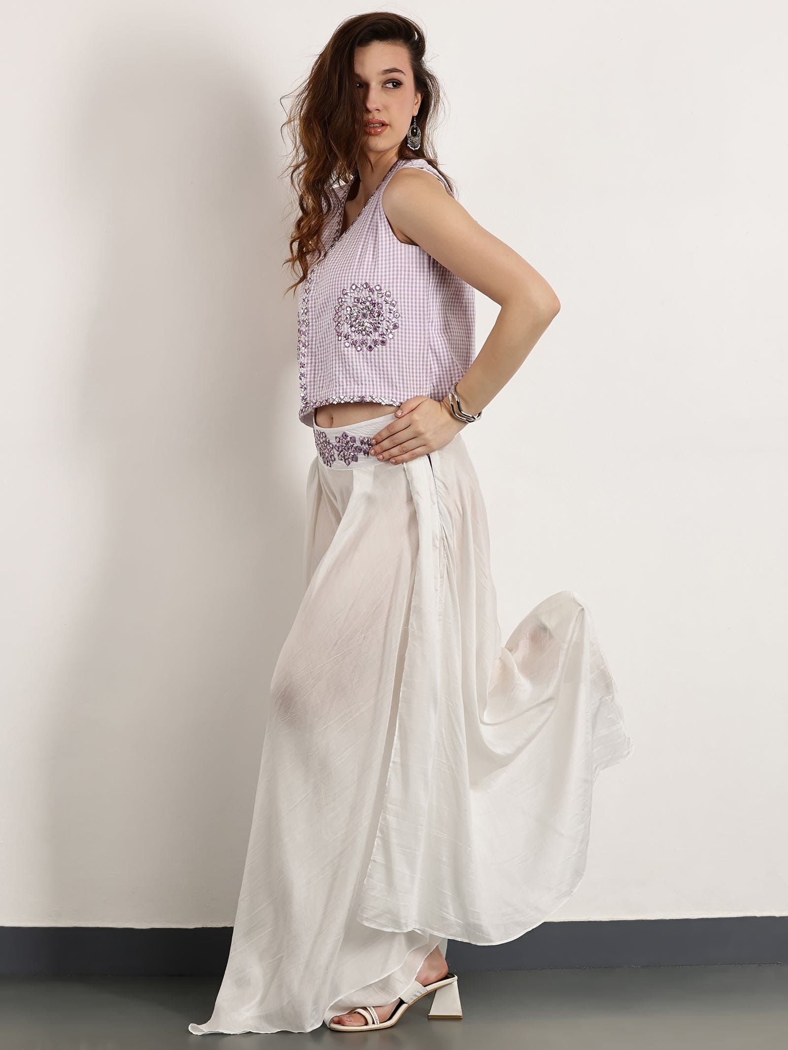 Women Gotta Work Checks Top Set - Light Purple