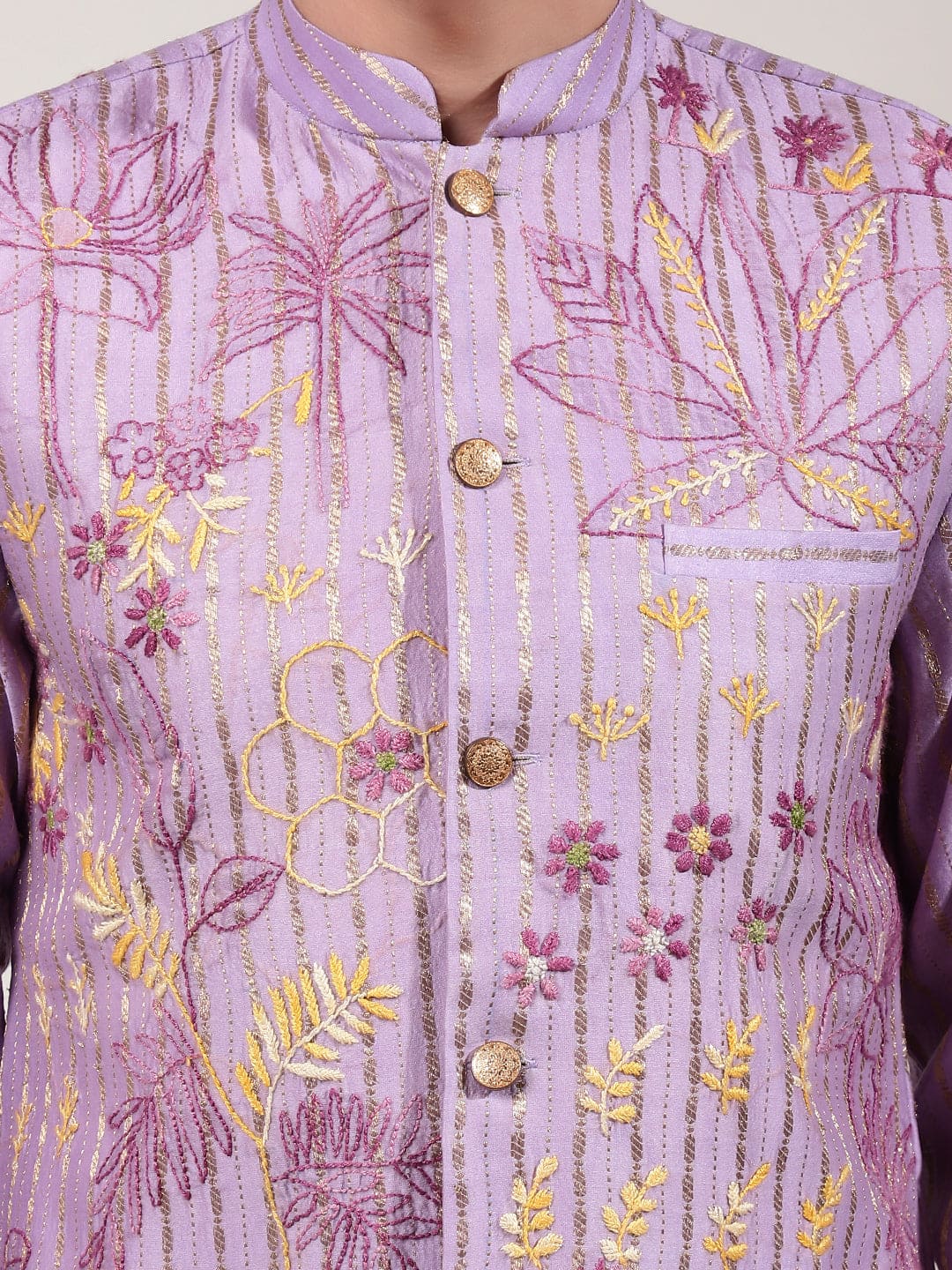 ChikanKari Silk Kurta Set - Light Purple