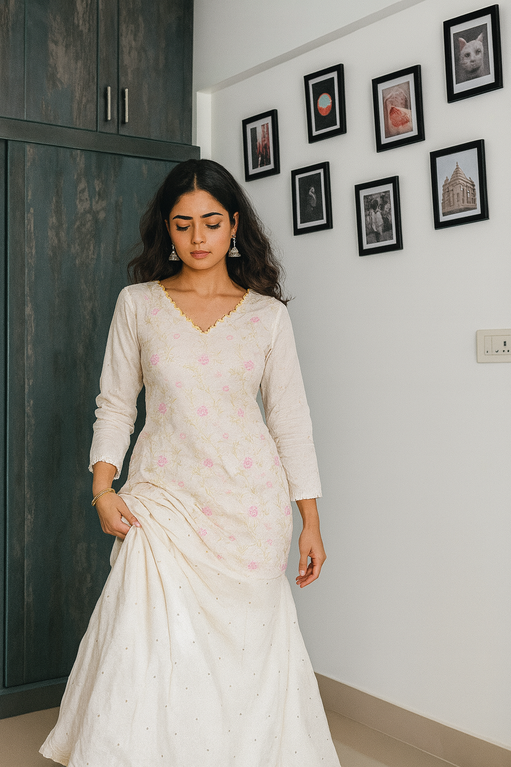 Chikankari Top & Skirt - White