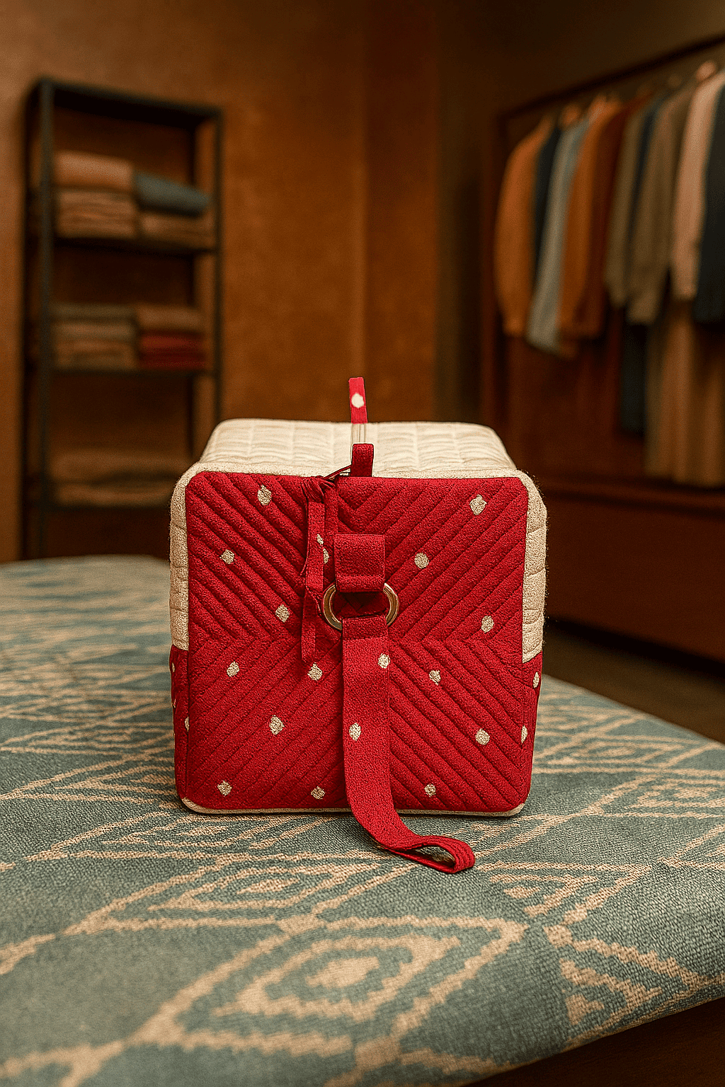 Tie & Dye Quilted Duffle Bag - White & Red