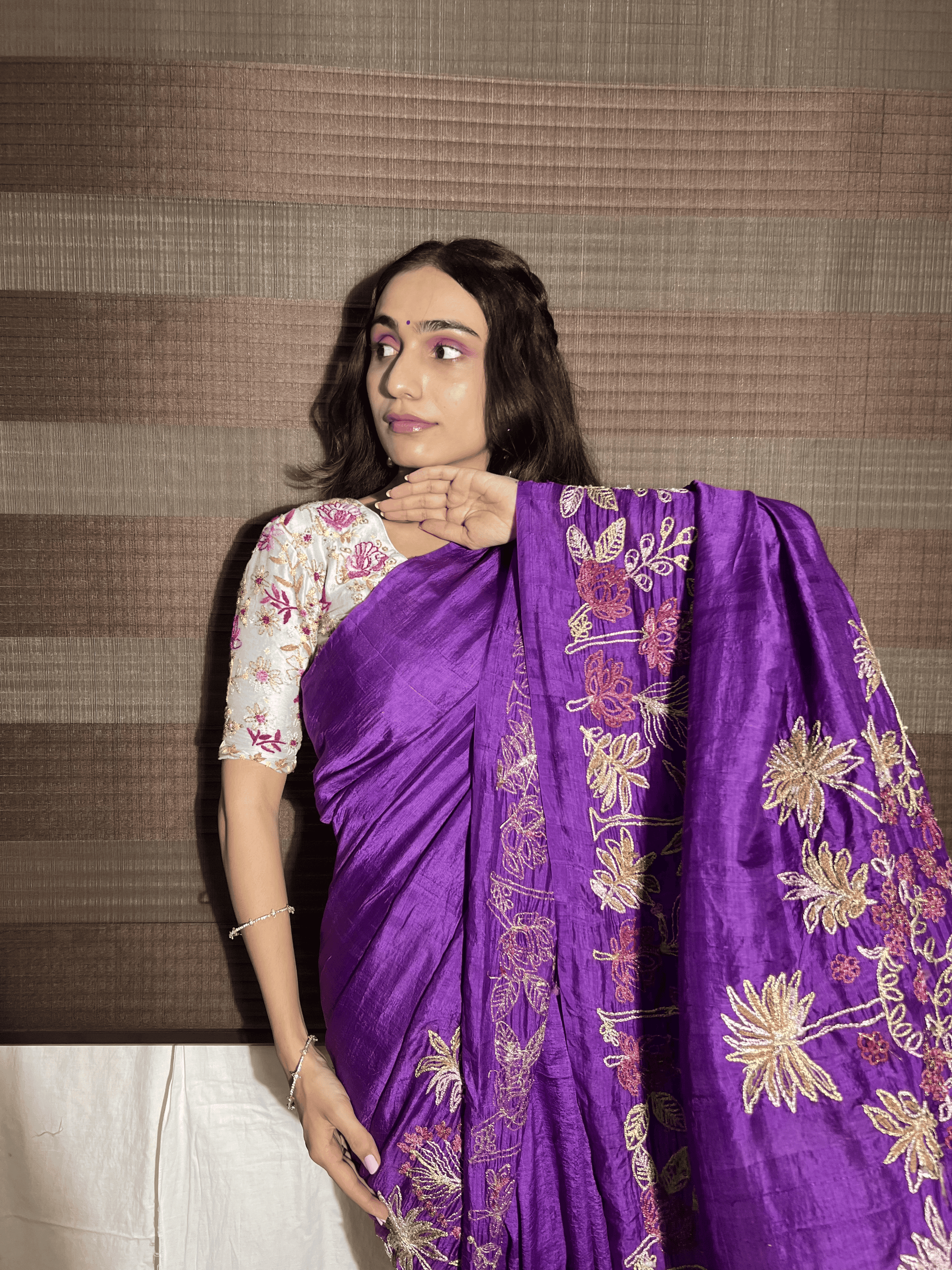 Aari Zardozi Work Women Saree - Purple