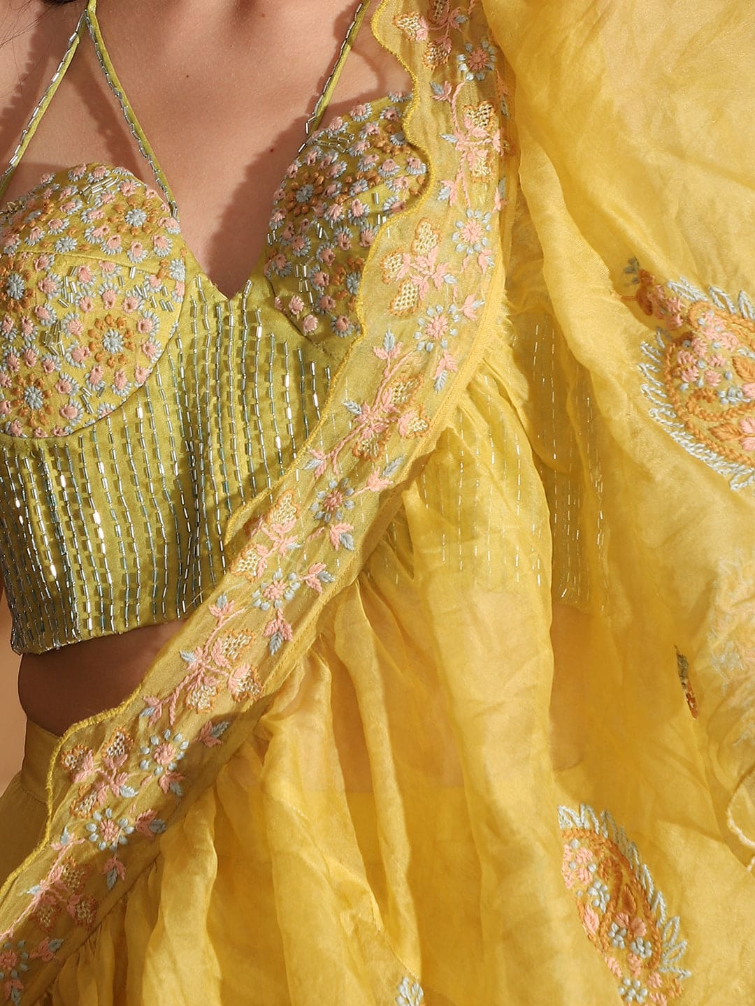 Off-Shoulder Corset Top & Cowl Drape Skirt - Yellow