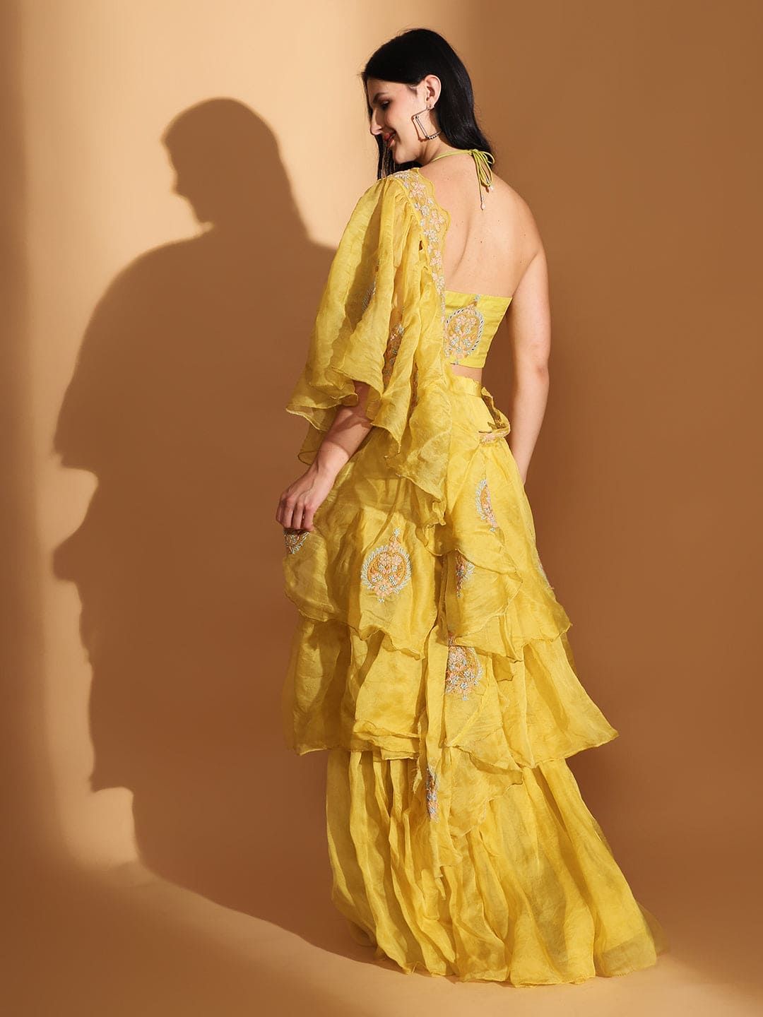 Off-Shoulder Corset Top & Cowl Drape Skirt - Yellow