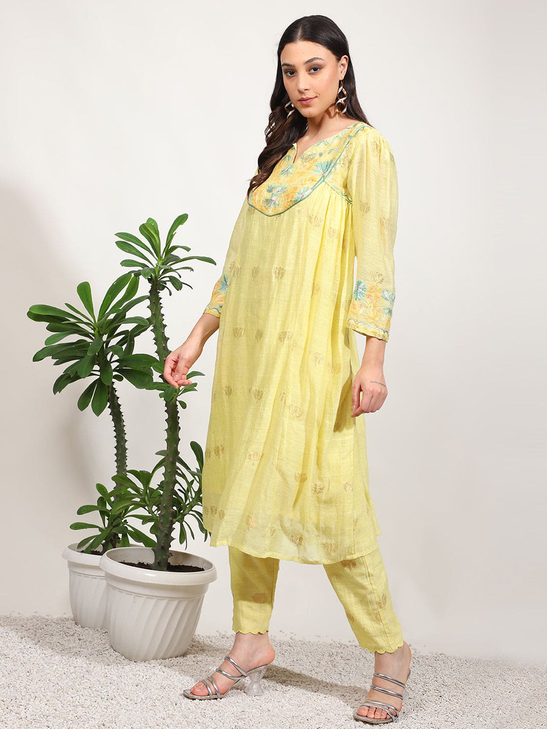 Chikankari Women Kurta Set - Yellow