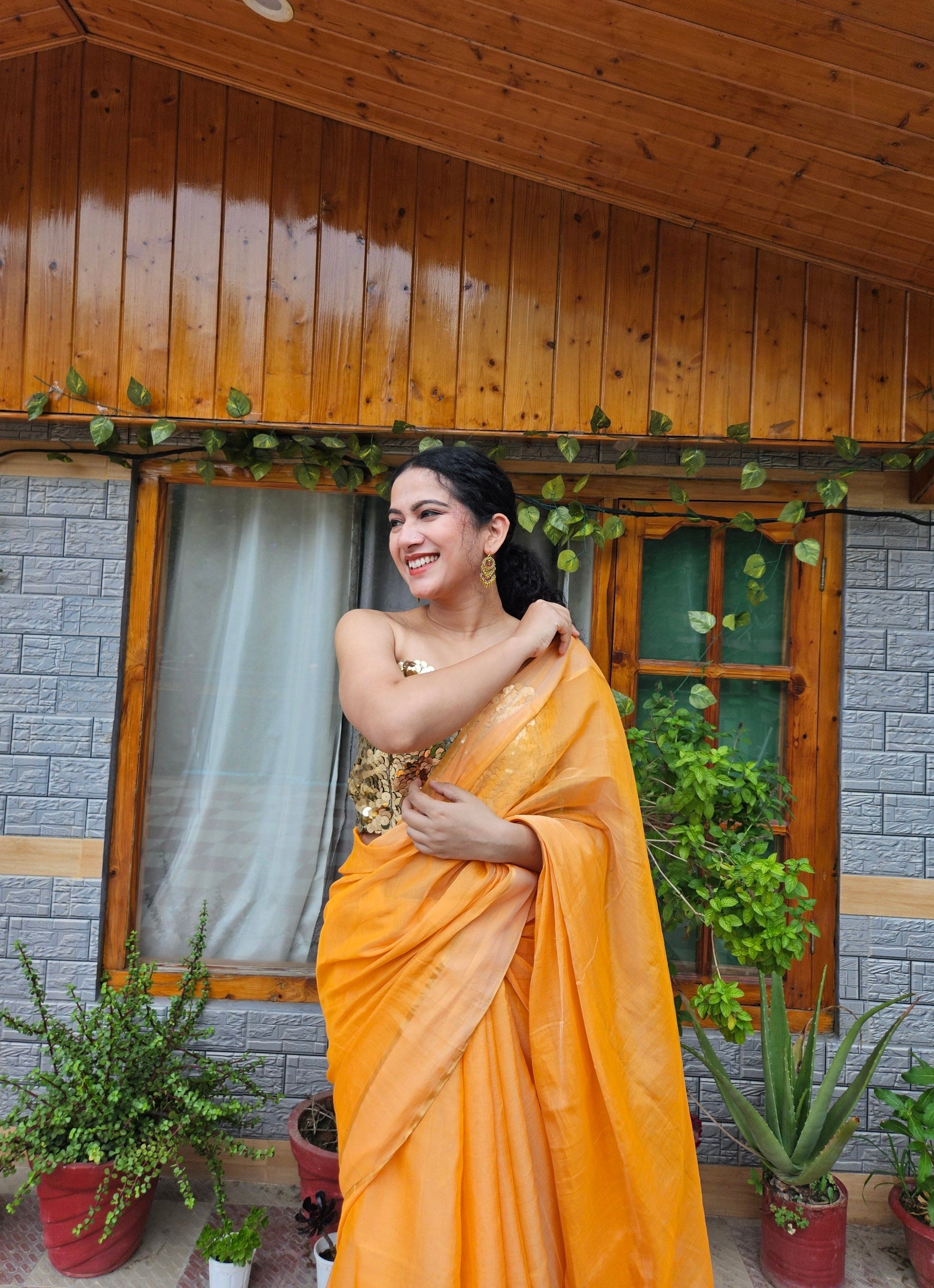 Chanderi Silk Saree - Orange