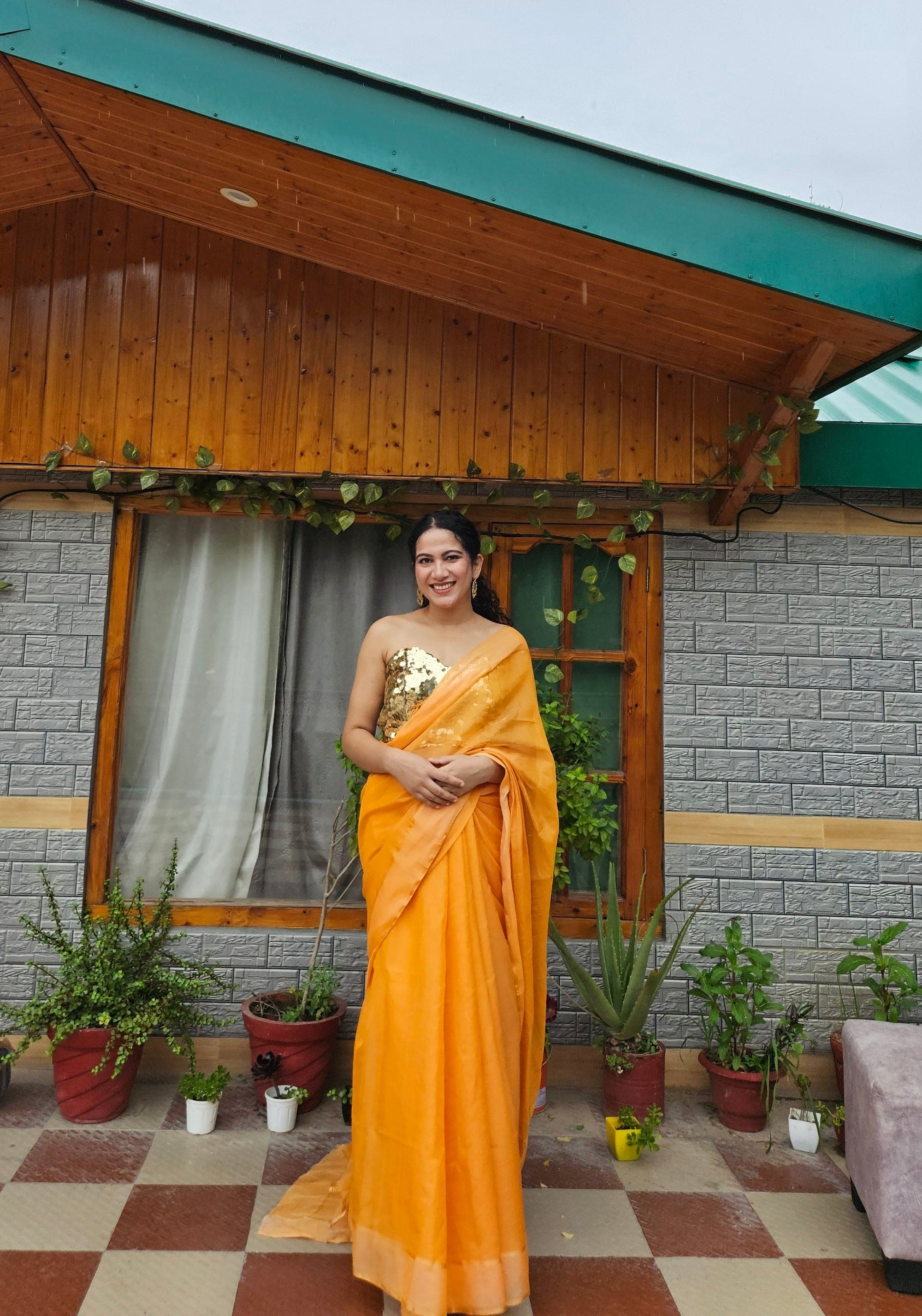 Chanderi Silk Saree - Orange