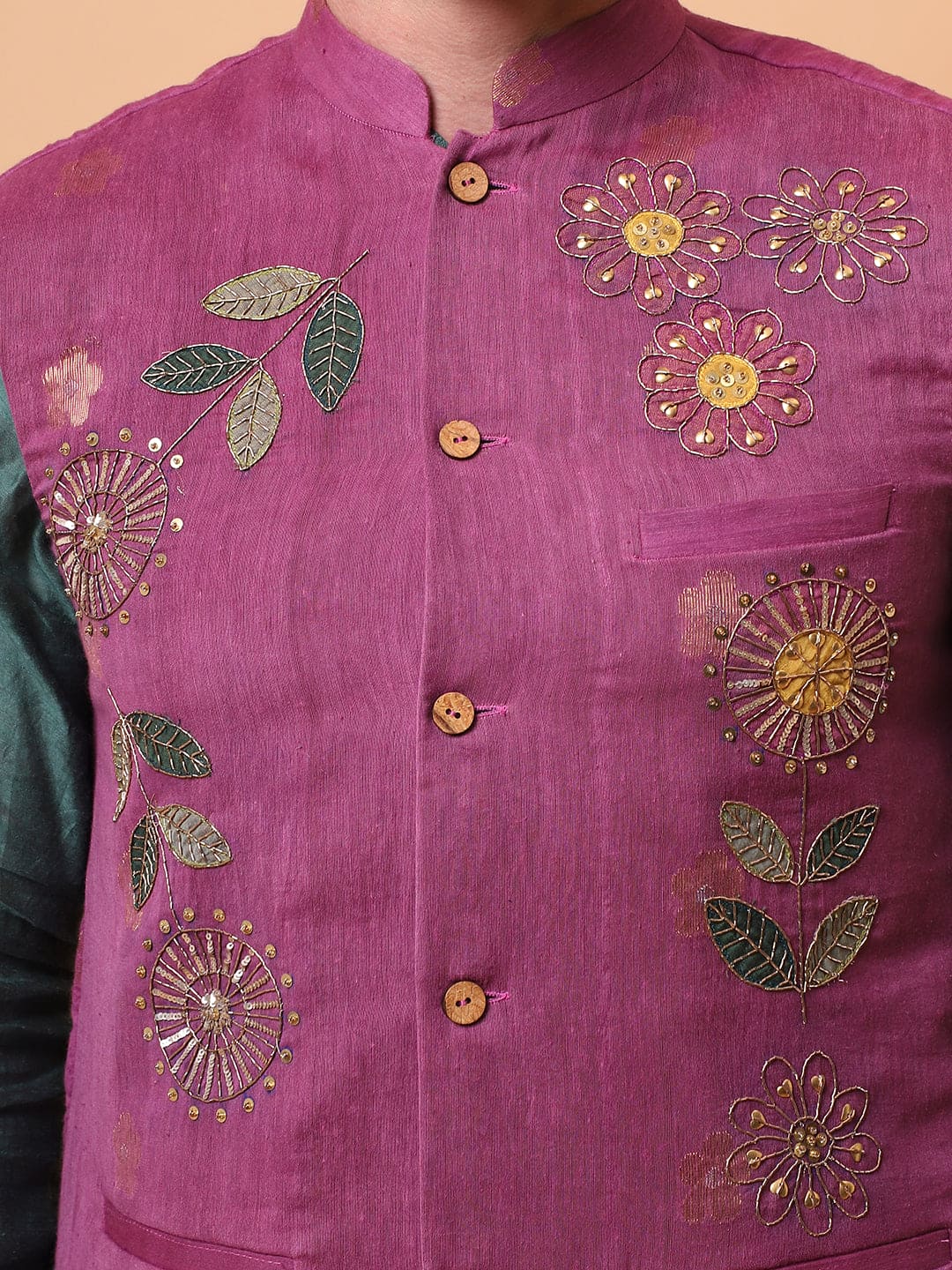 Aari Zardozi & Patch Work Men Kurta Set - Green