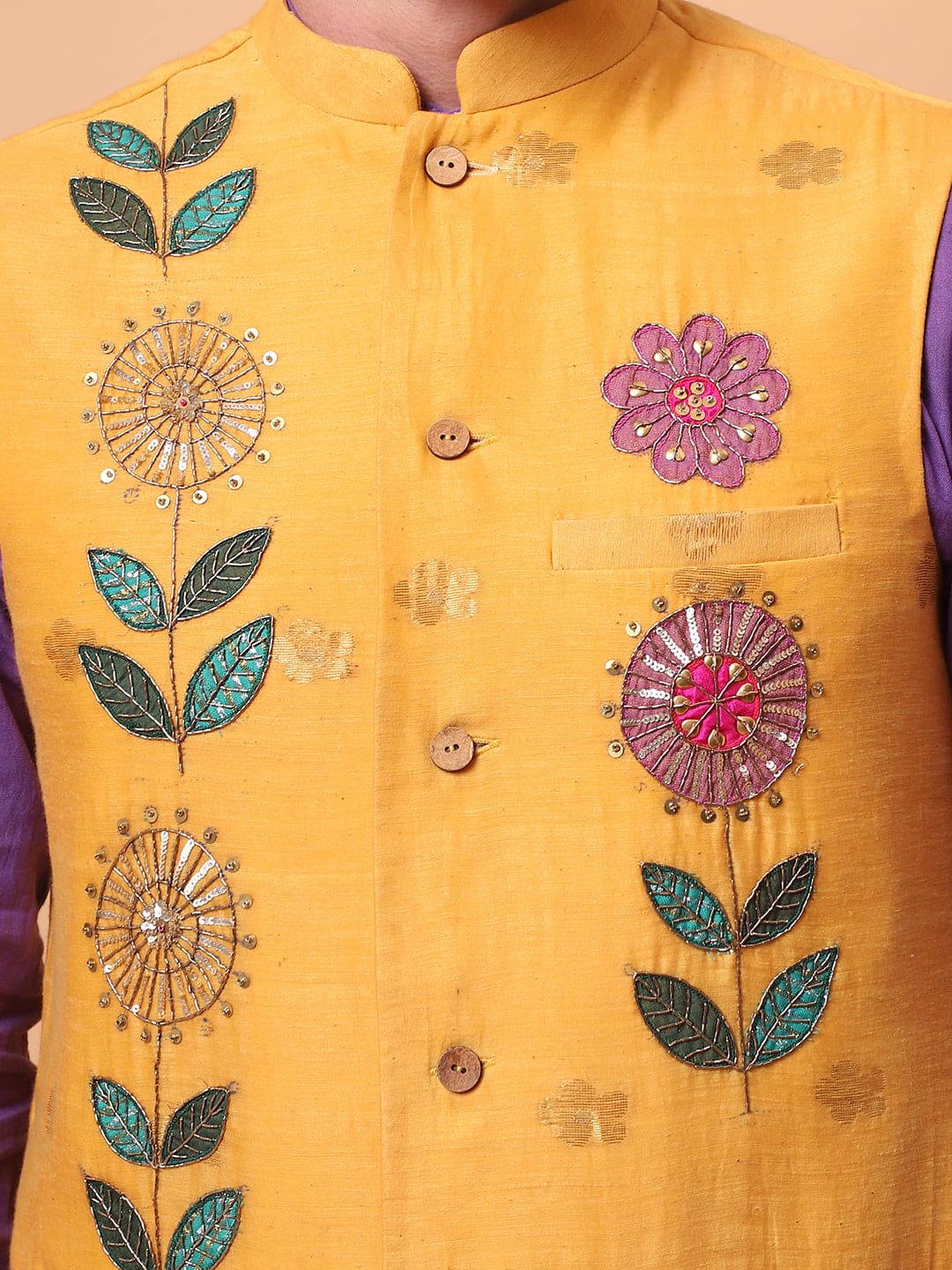 Aari Zardozi & Patch Work Men Kurta Set - Purple