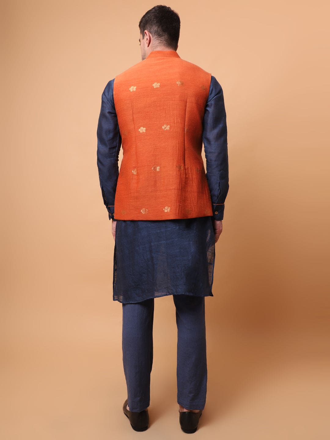 Zardozi & Patch Work Men Kurta Set - Blue