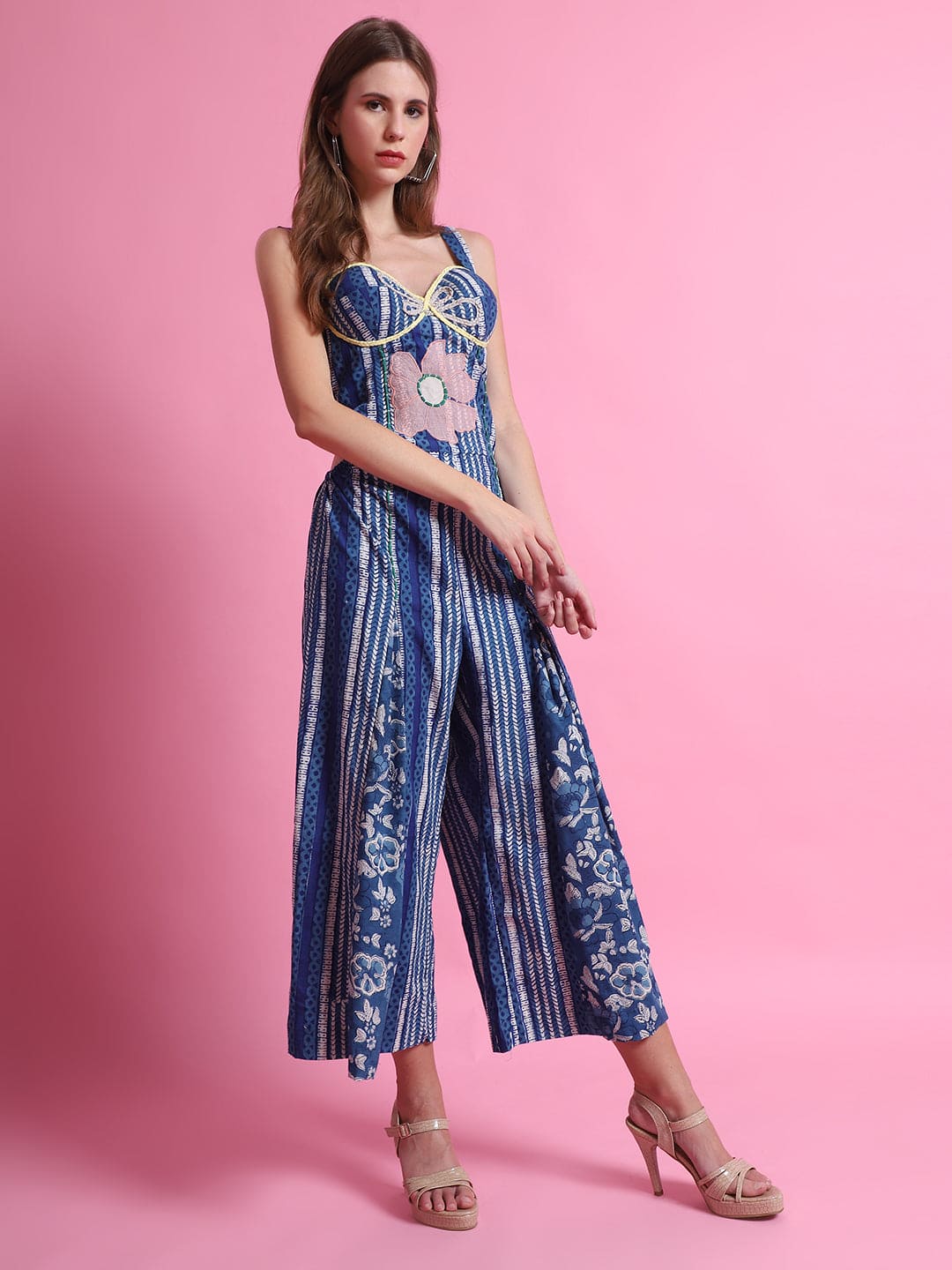 Indigo Block Print Jumpsuit - Blue