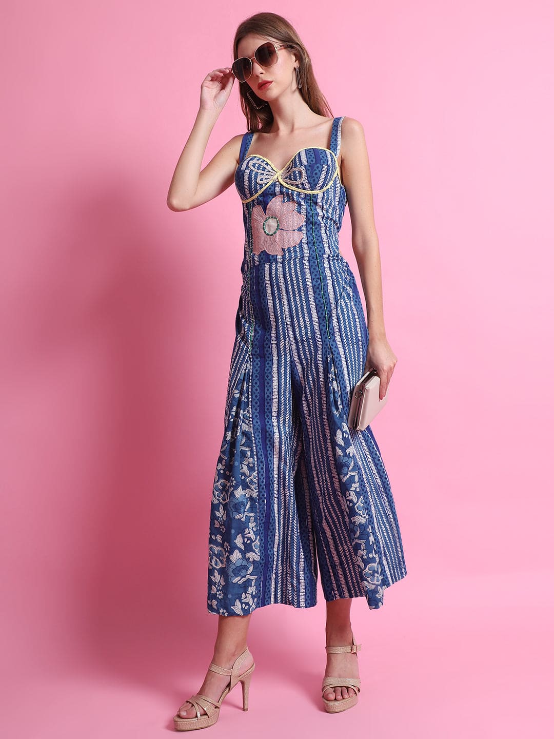 Indigo Block Print Jumpsuit - Blue