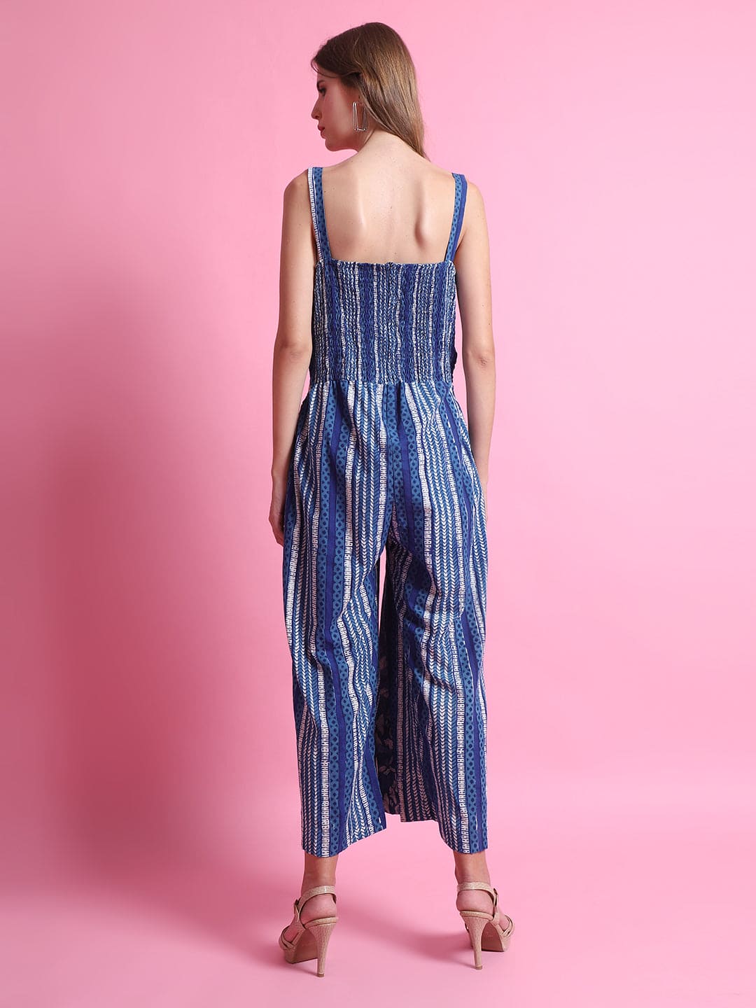 Indigo Block Print Jumpsuit - Blue