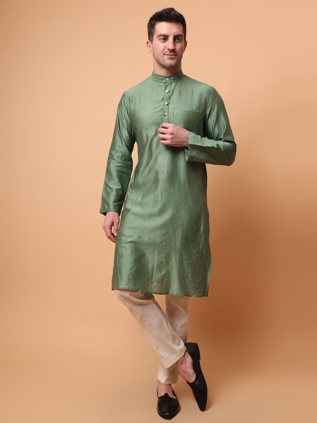Muqaish Work Men Kurta Set - Green