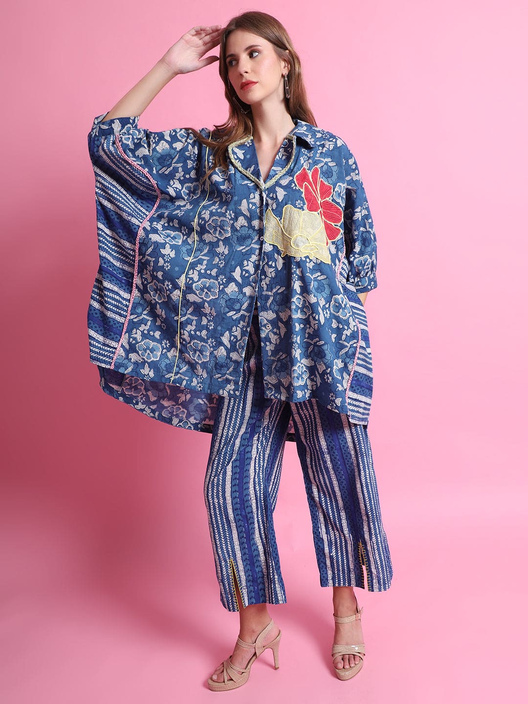 Indigo Patch Work Co-Ord Set - Blue