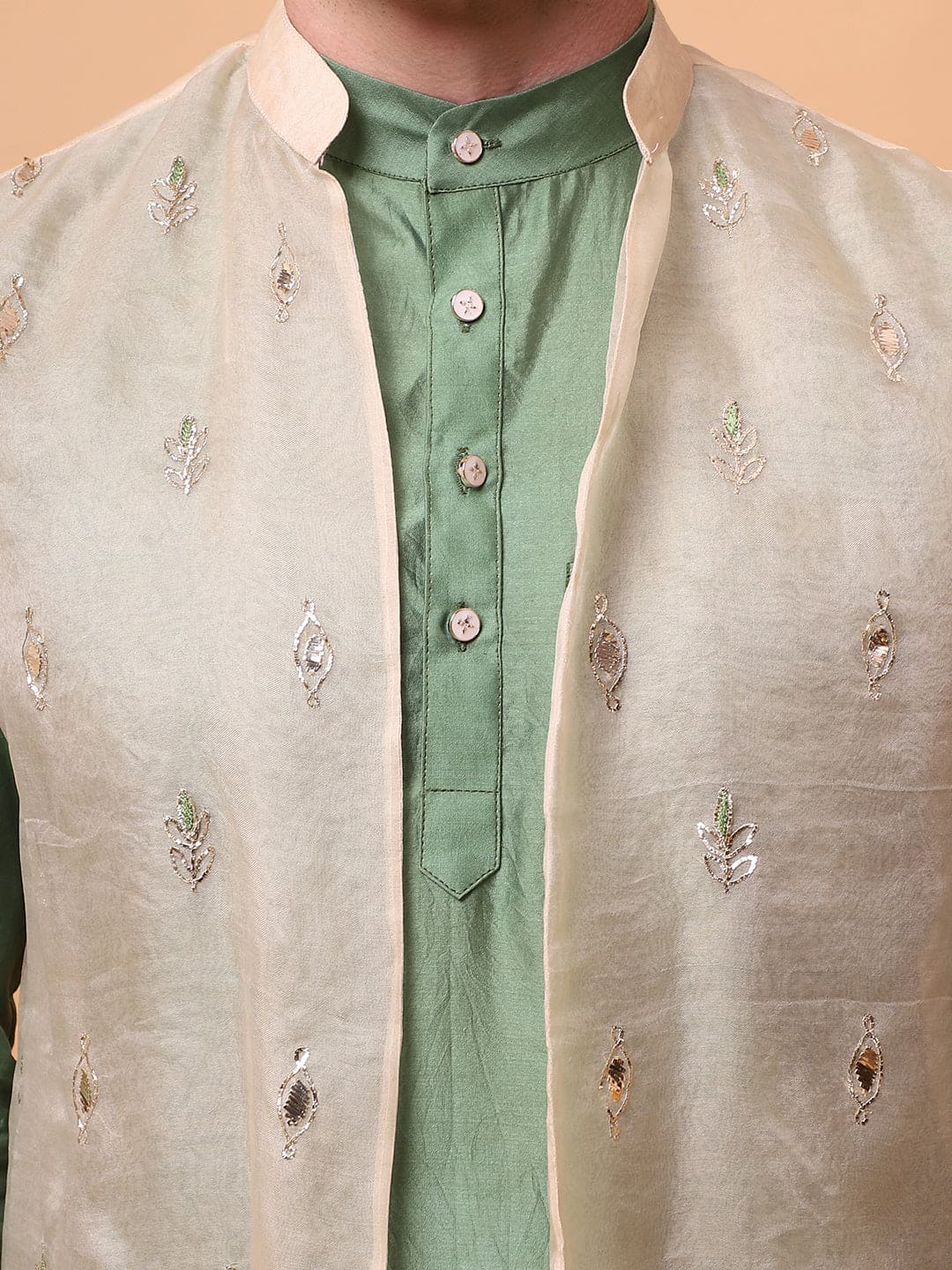 Muqaish Work Men Kurta Set - Green