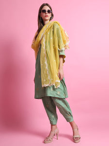 Chanderi Flower Kurta set - Green