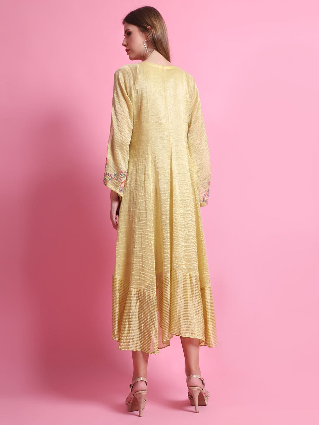 Stripes Chanderi Dress - Yellow