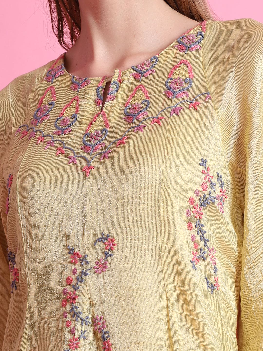 Stripes Chanderi Dress - Yellow