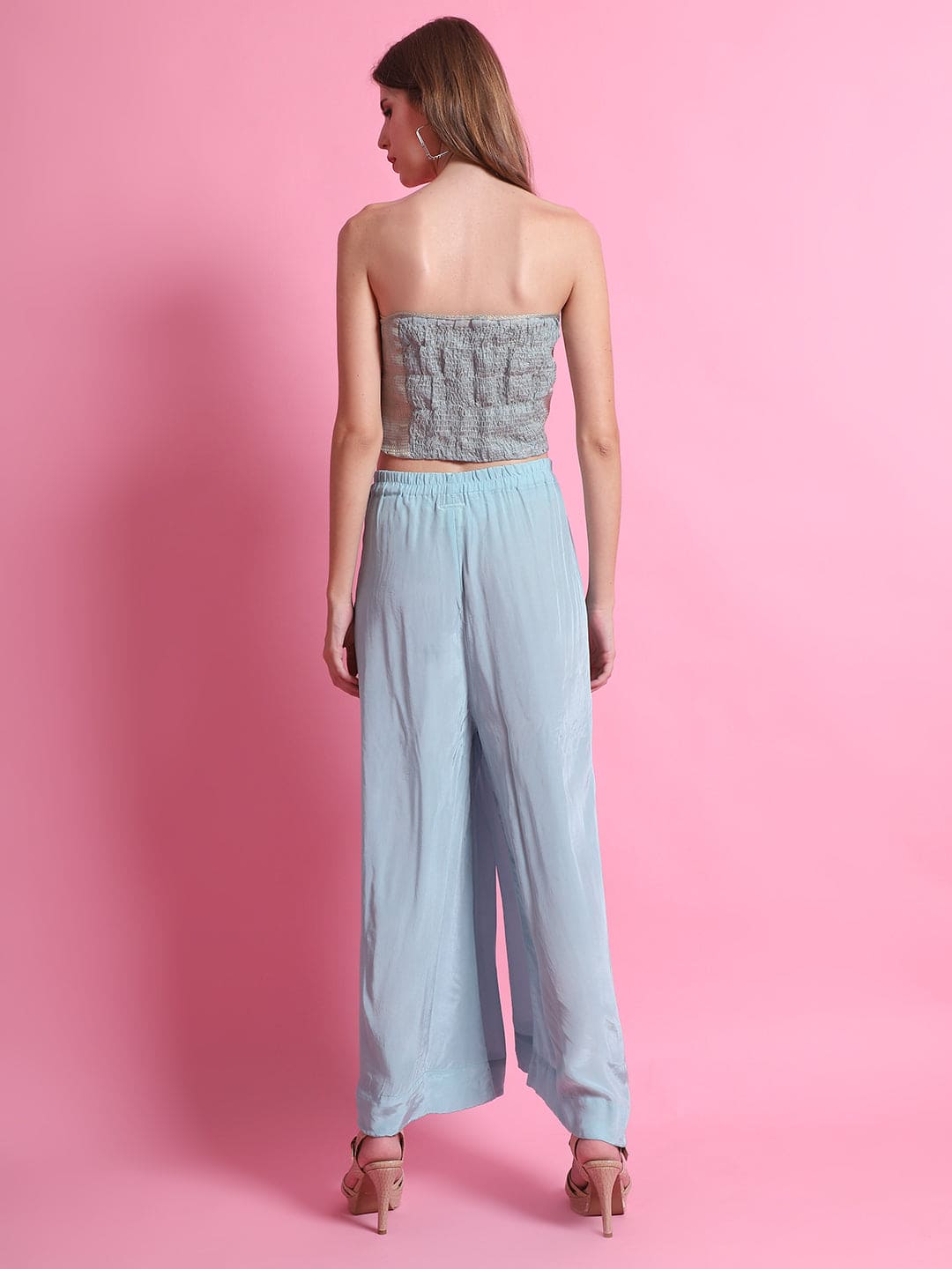 Mukaish Co-Ord Set With Overlay - Sky Blue