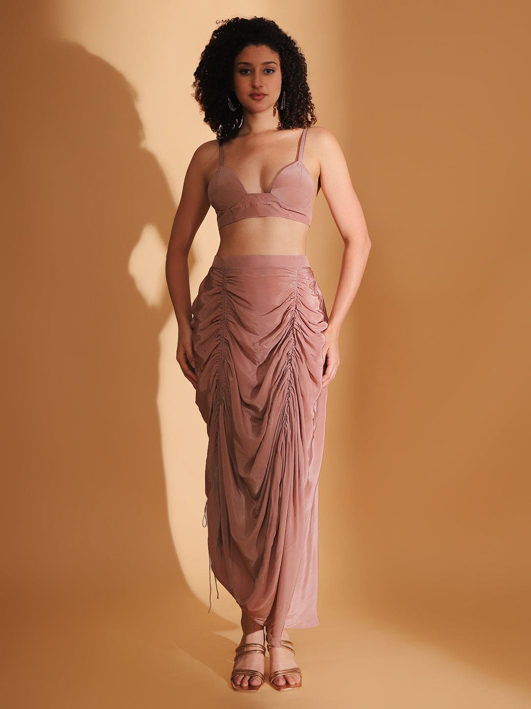 Circular Cape with Crepe Skirt - Brown