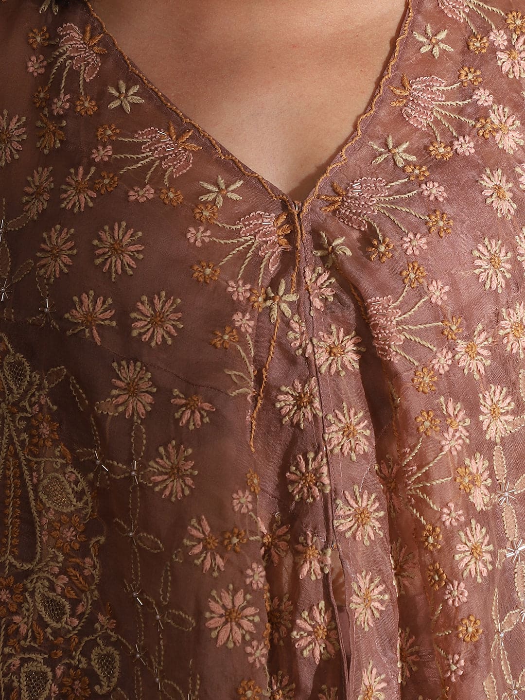 Circular Cape with Crepe Skirt - Brown
