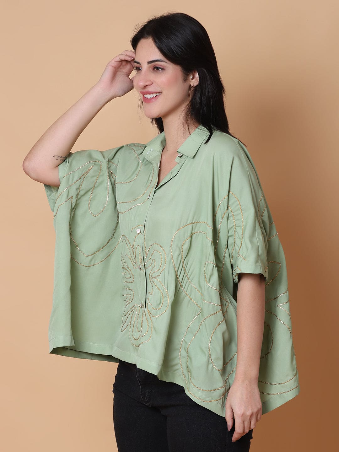 Gota Work Kaftaan Top - Aqua Green