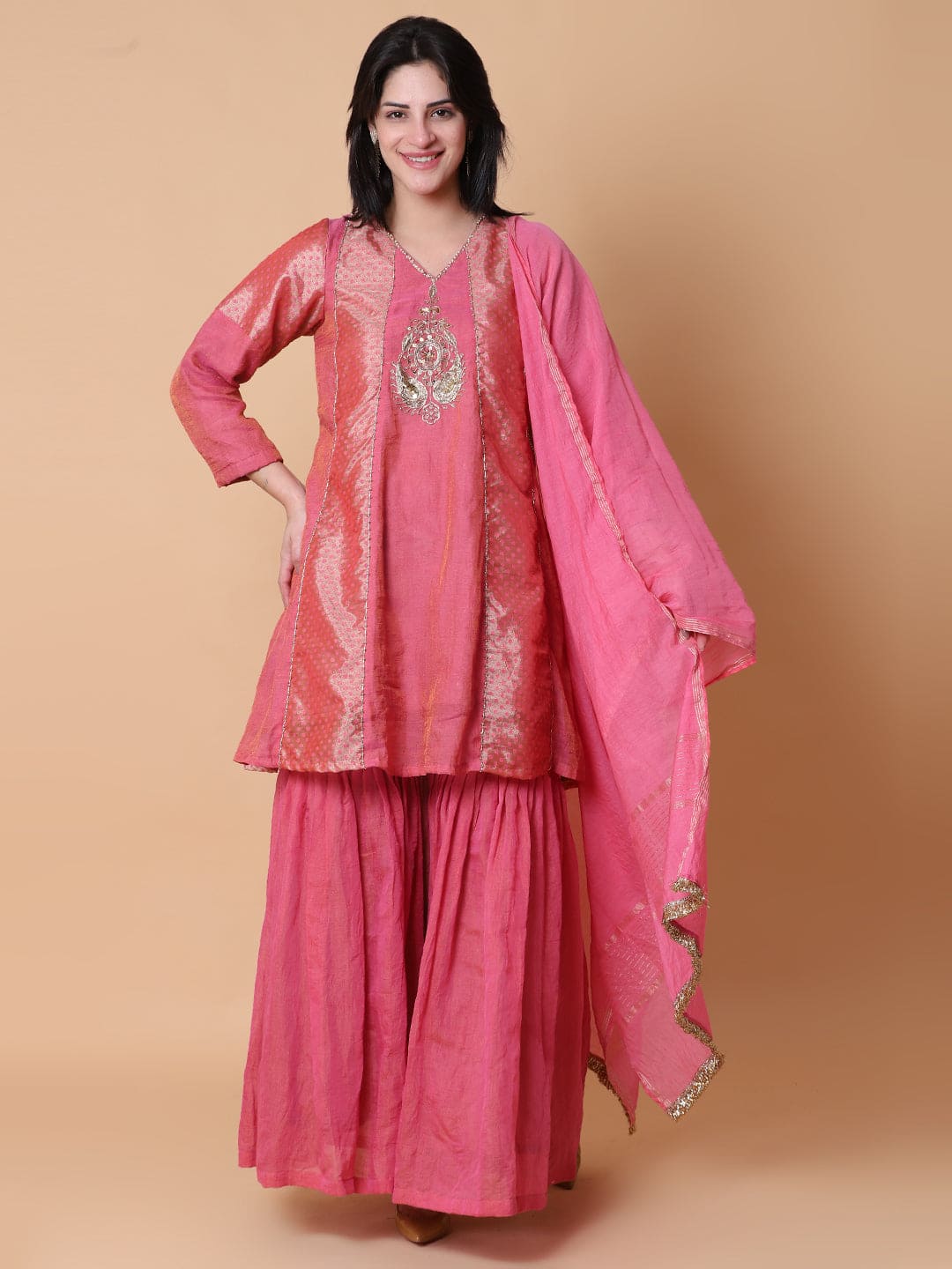 Zardozi Work Sharara Set - Pink