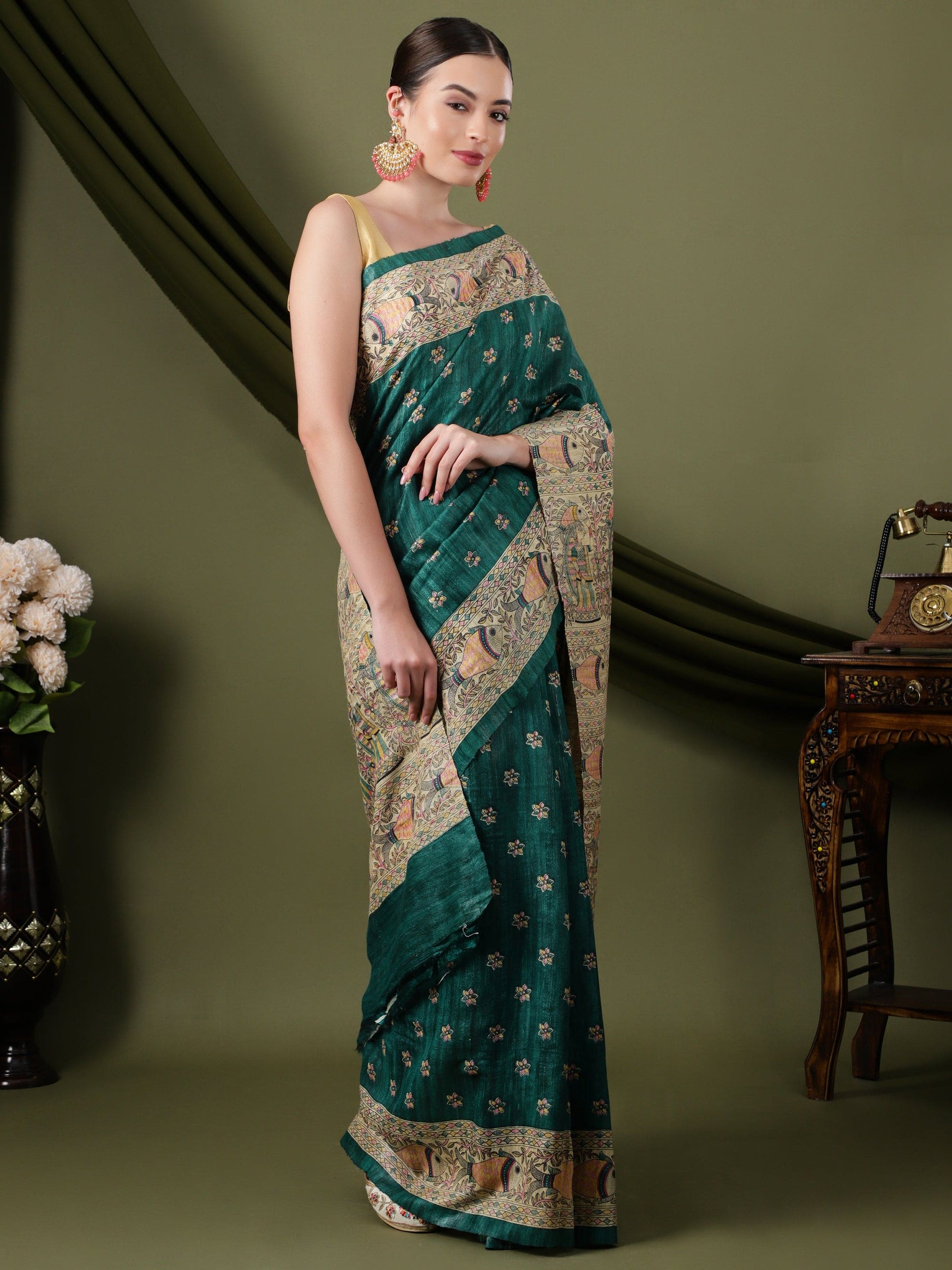 Madhubani Silk Saree - Green