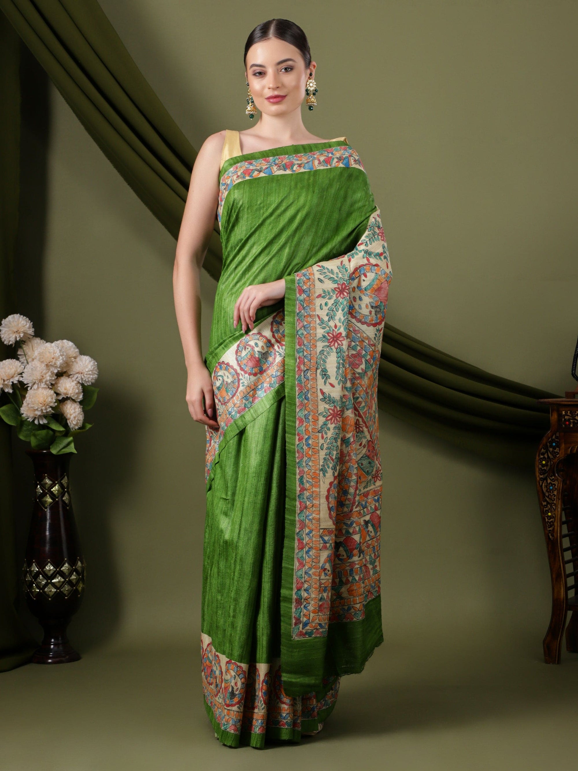 Madhubani Silk Saree - Green