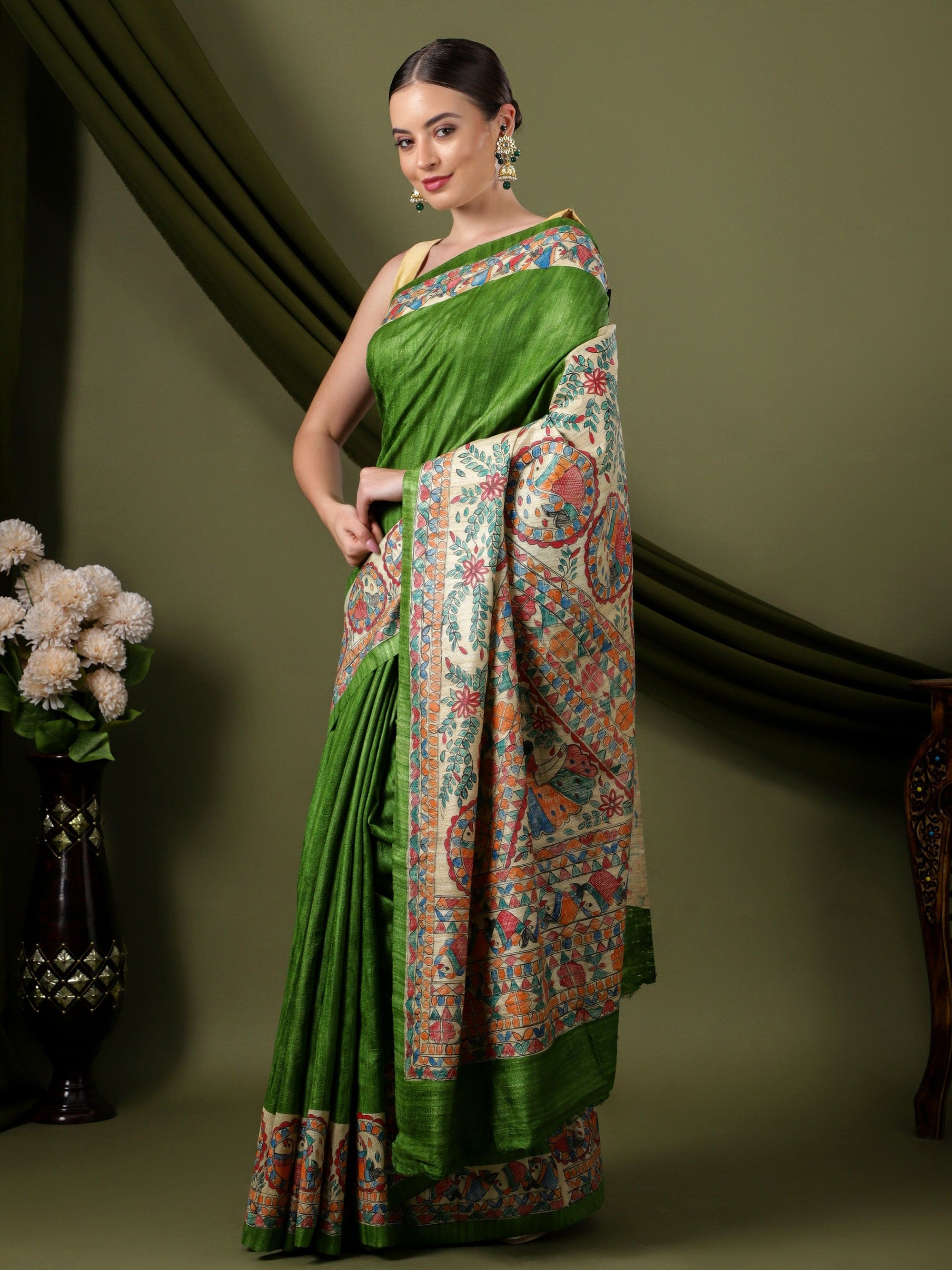 Madhubani Silk Saree - Green