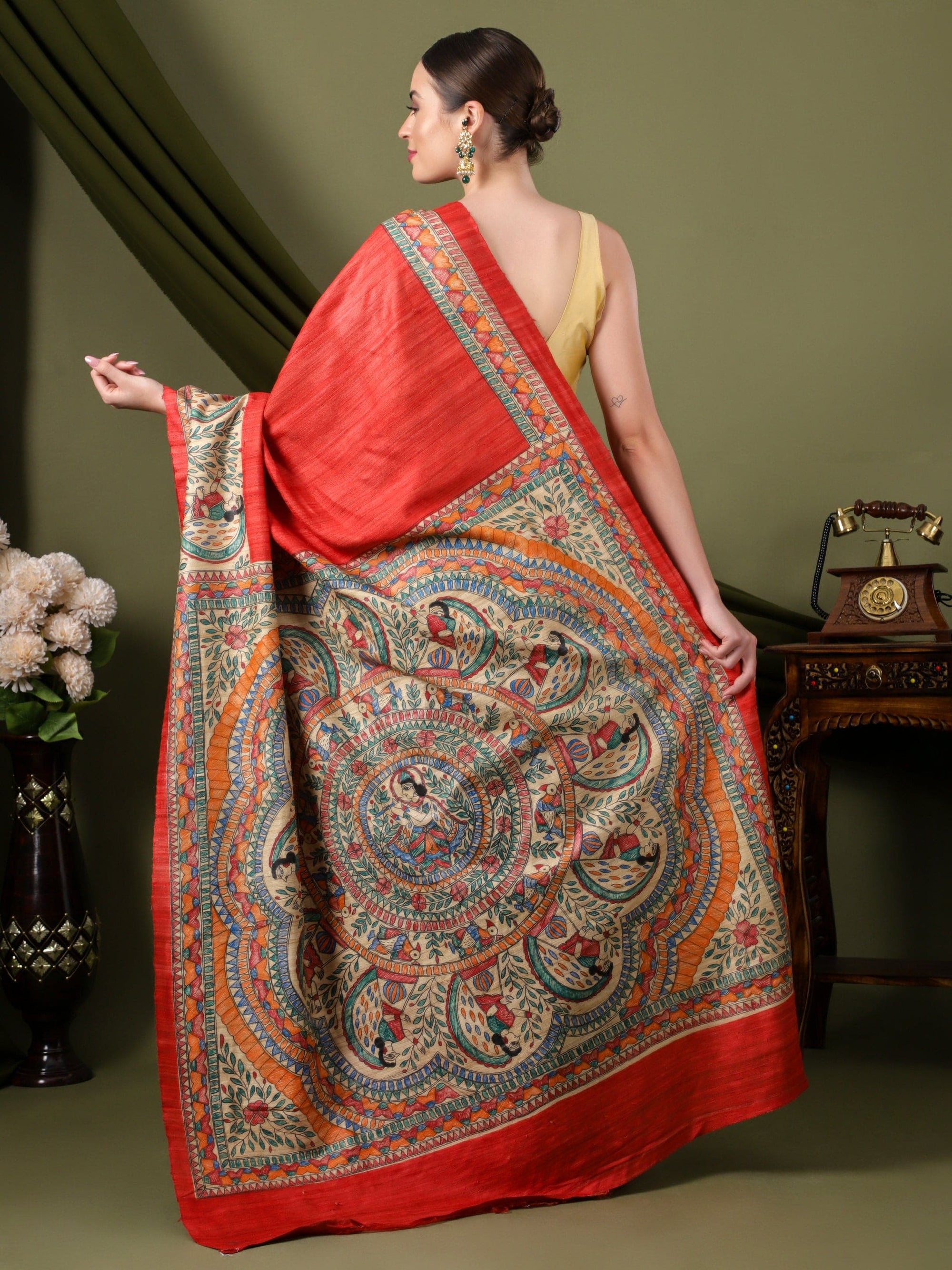 Madhubani Silk Saree - Red