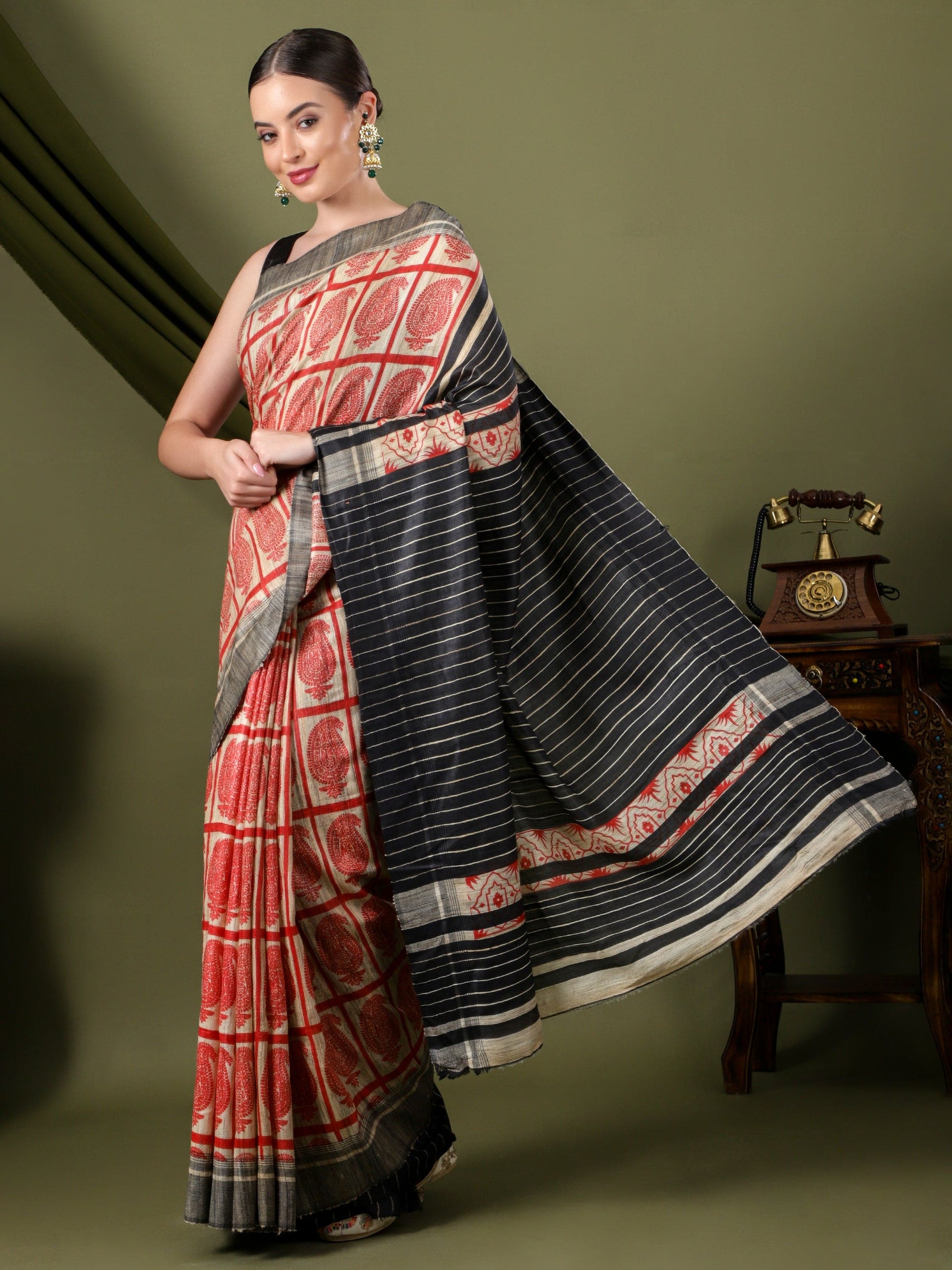 Multicolor Silk Saree - Red & Black
