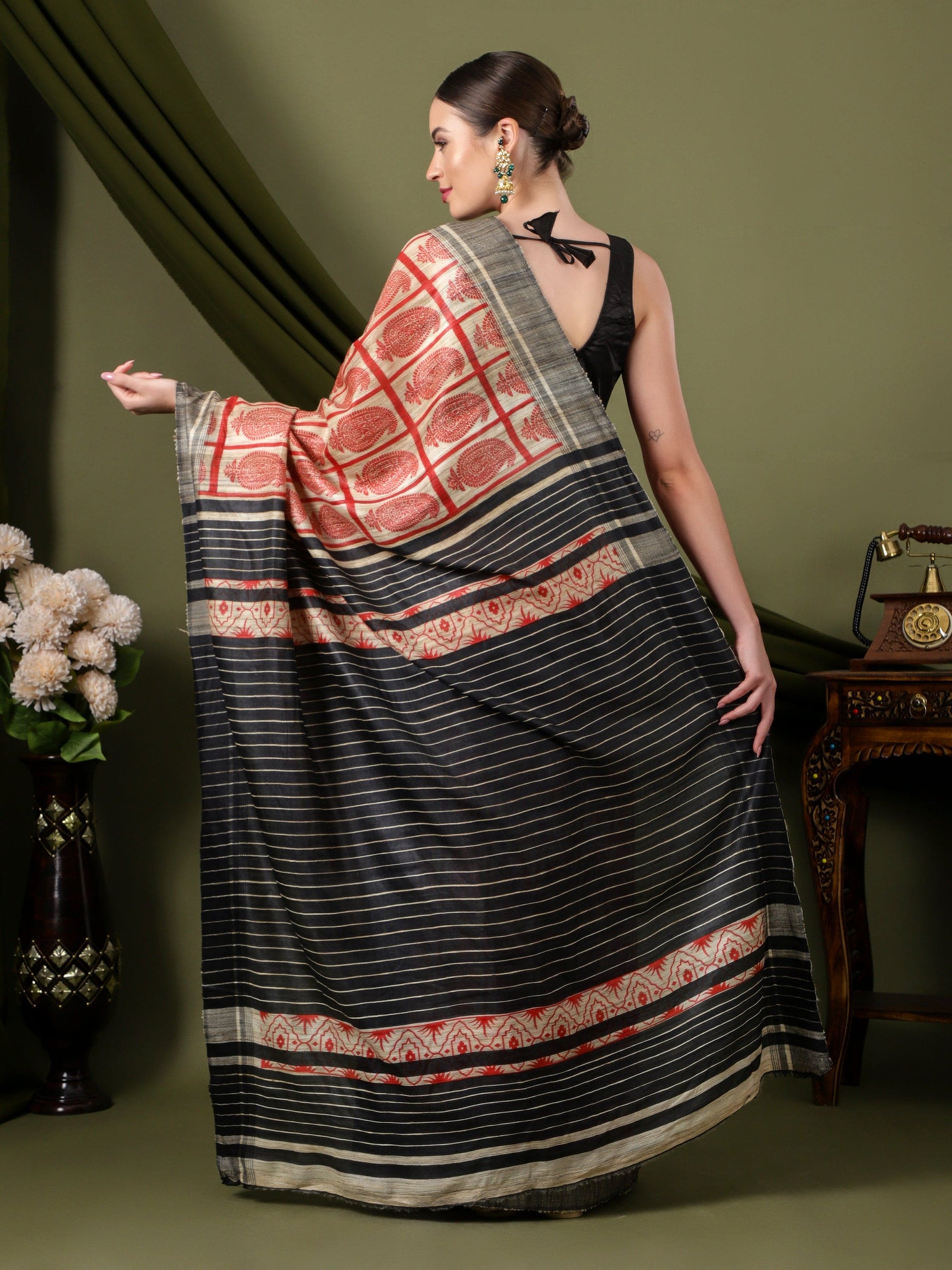 Multicolor Silk Saree - Red & Black