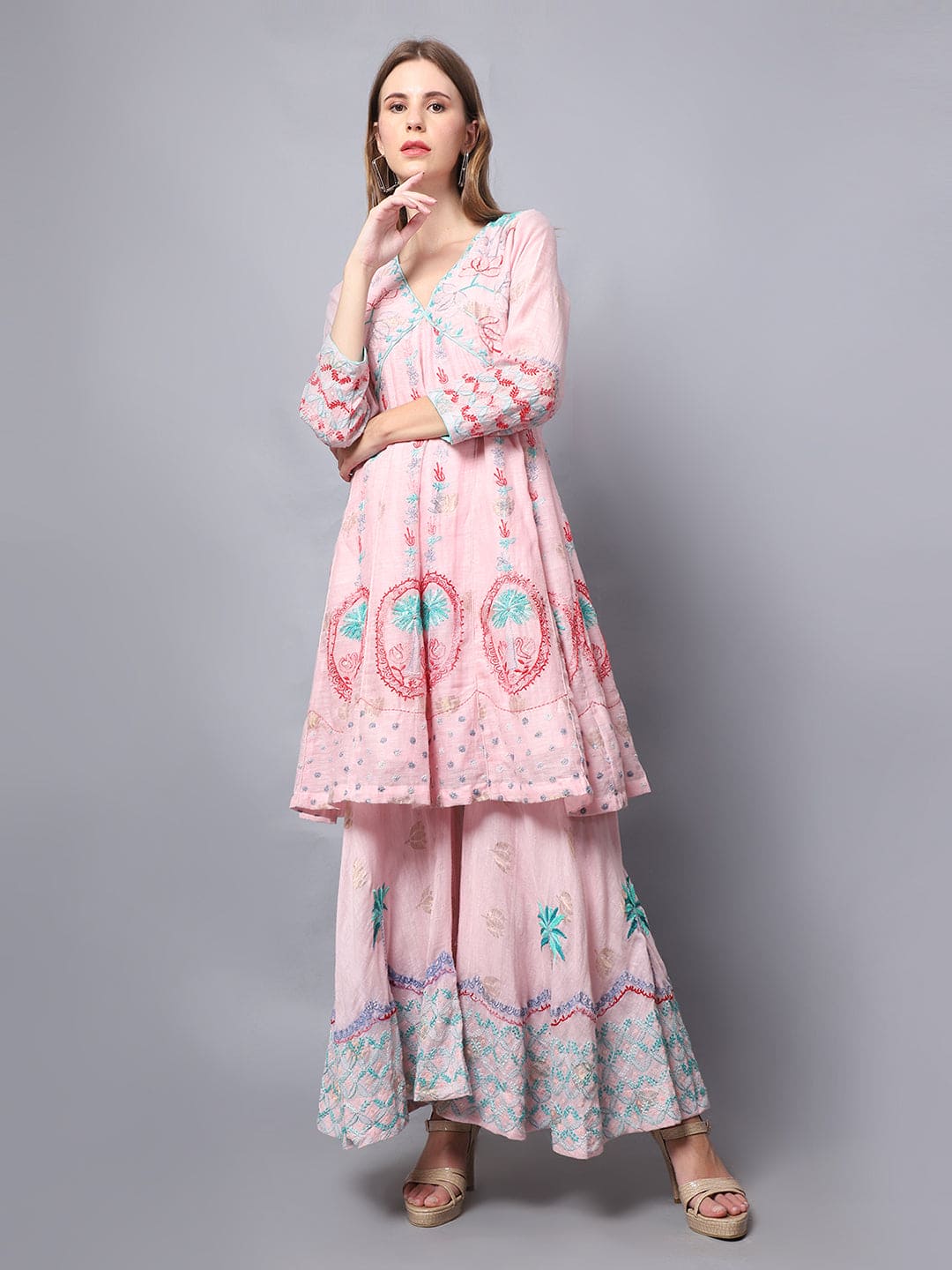 Chanderi Sarara set - Light Pink