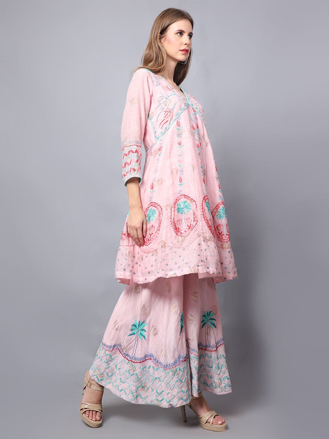 Chanderi Sarara set - Light Pink