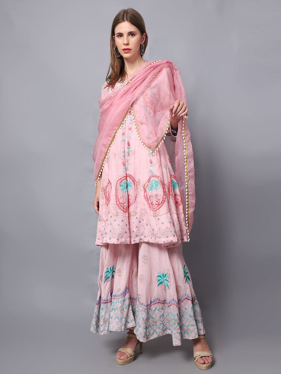 Chanderi Sarara set - Light Pink