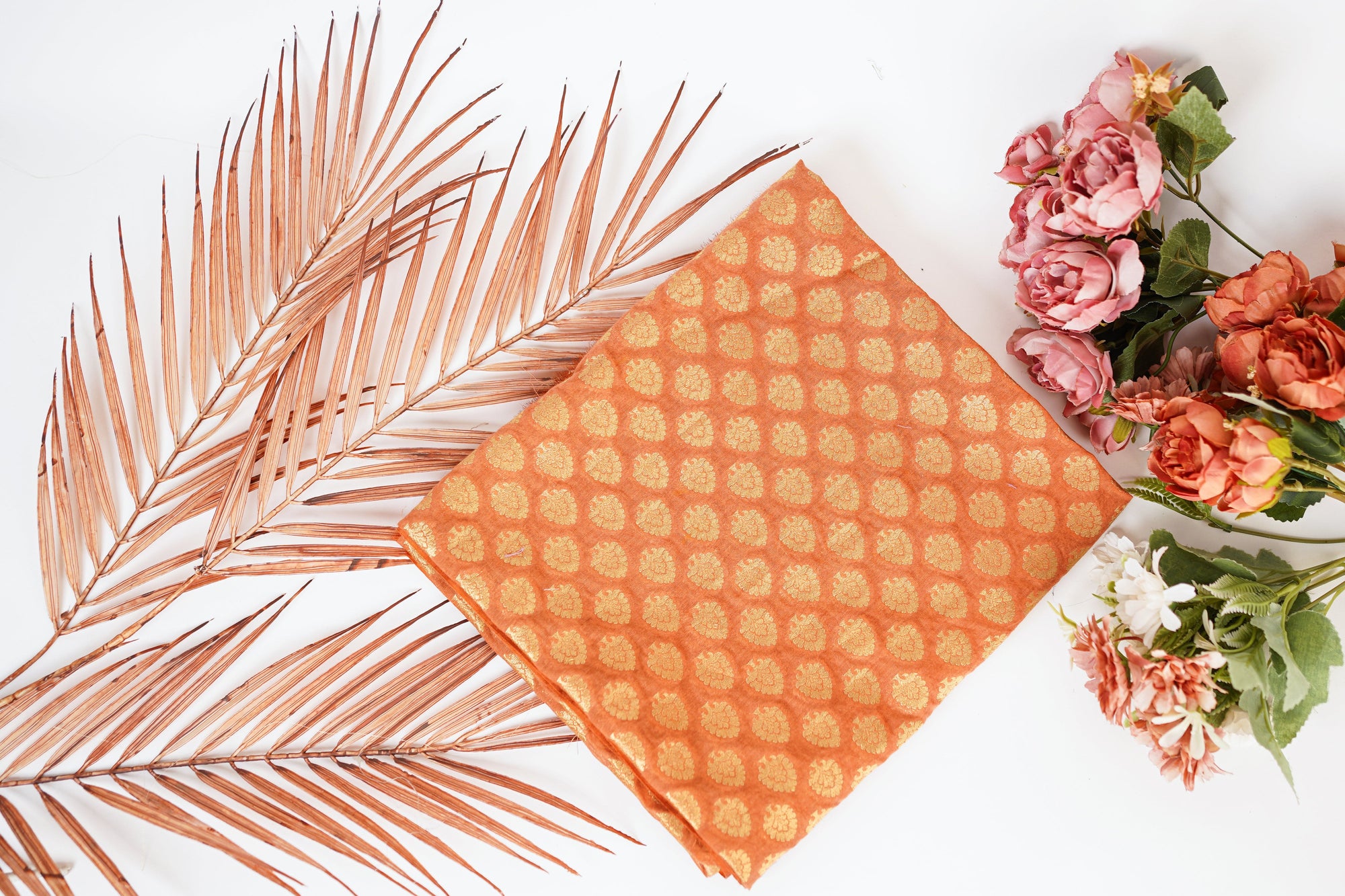 Orange Banarasi Butta Fabric