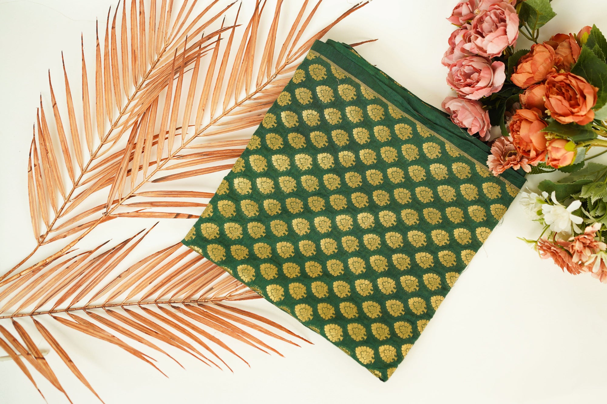 Green Banarasi Butta Fabric