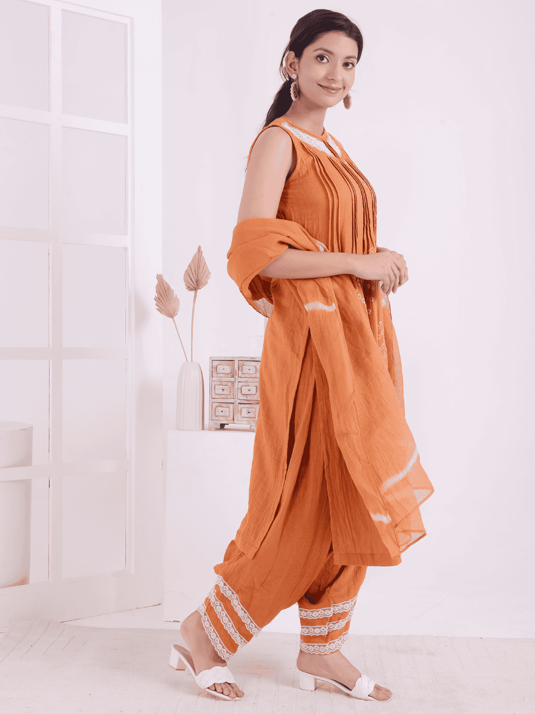 Orange Tie & Dye Kurta Set