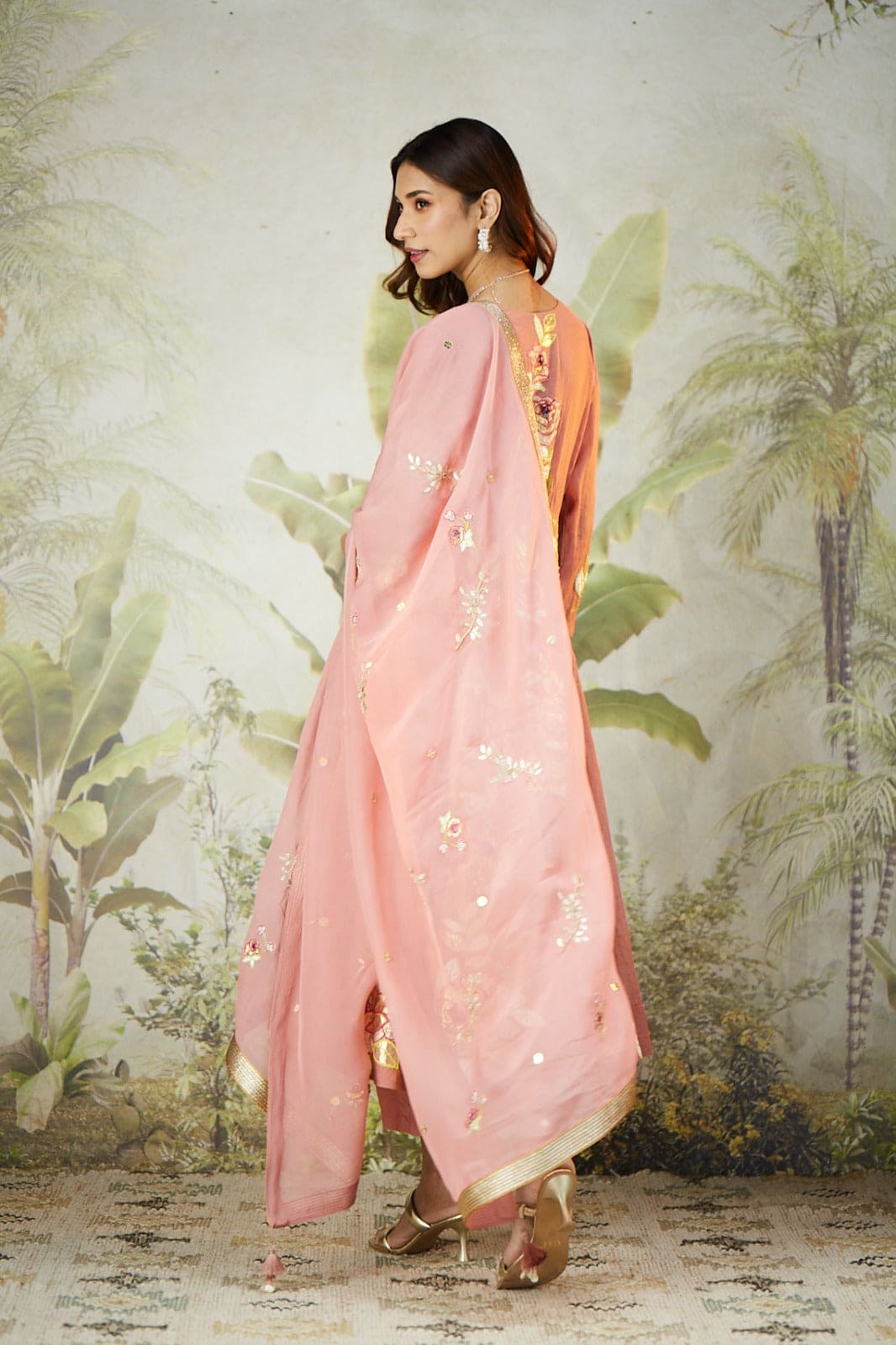 Lachka Gota Anarkali Kurta Set - Pink